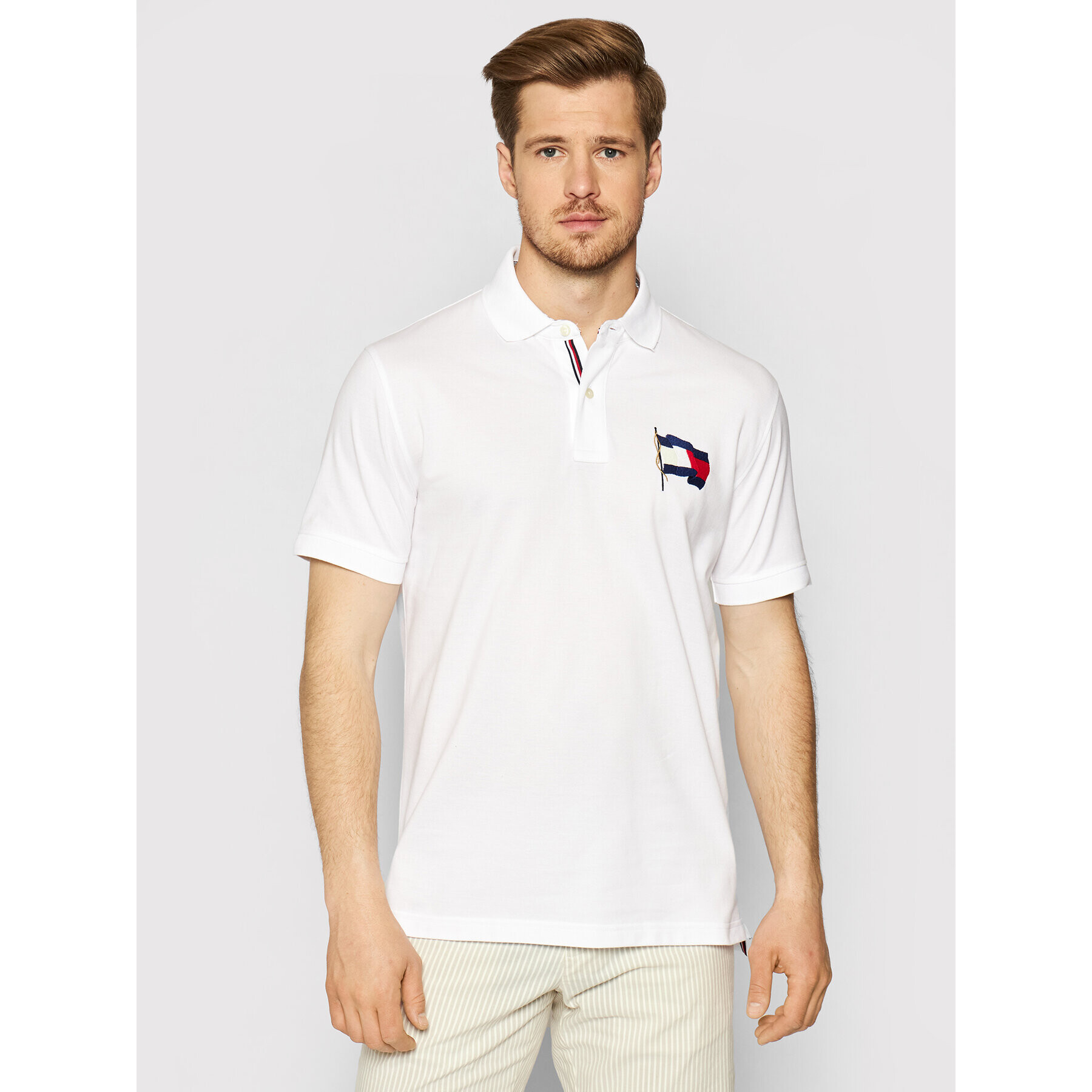 Tommy Hilfiger Tricou polo 1985 Wavy Flag MW0MW17784 Alb Regular Fit - Pled.ro