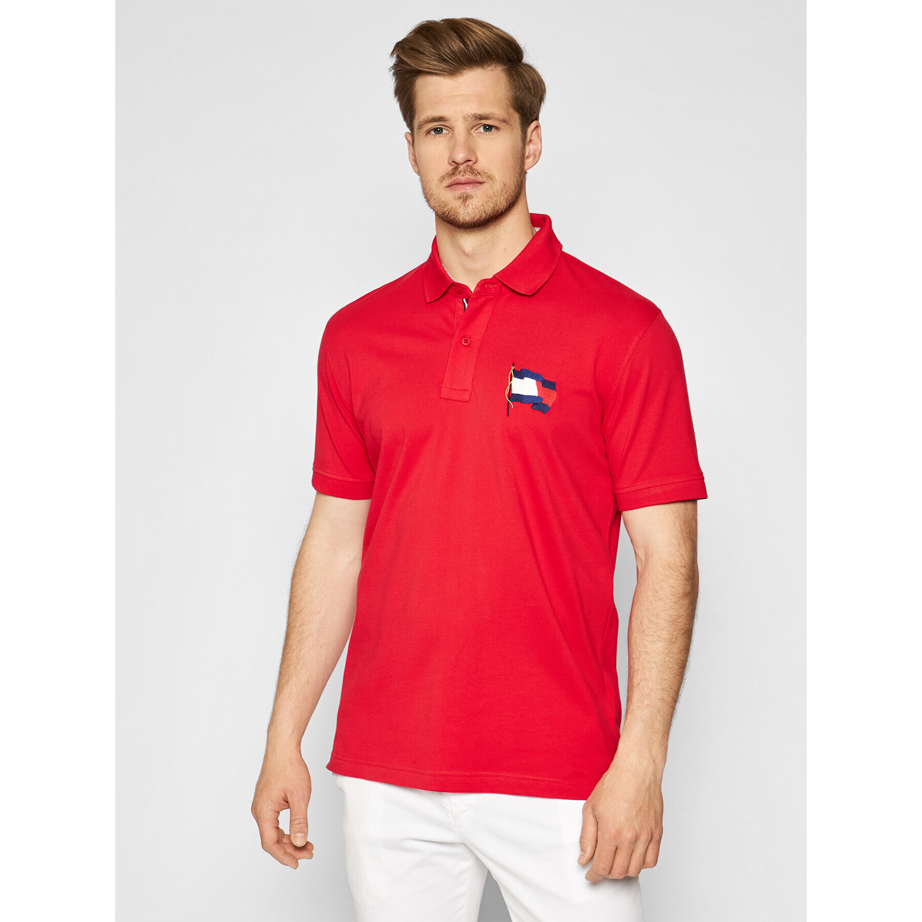 Tommy Hilfiger Tricou polo 1985 Wavy Flag MW0MW17784 Roșu Regular Fit - Pled.ro