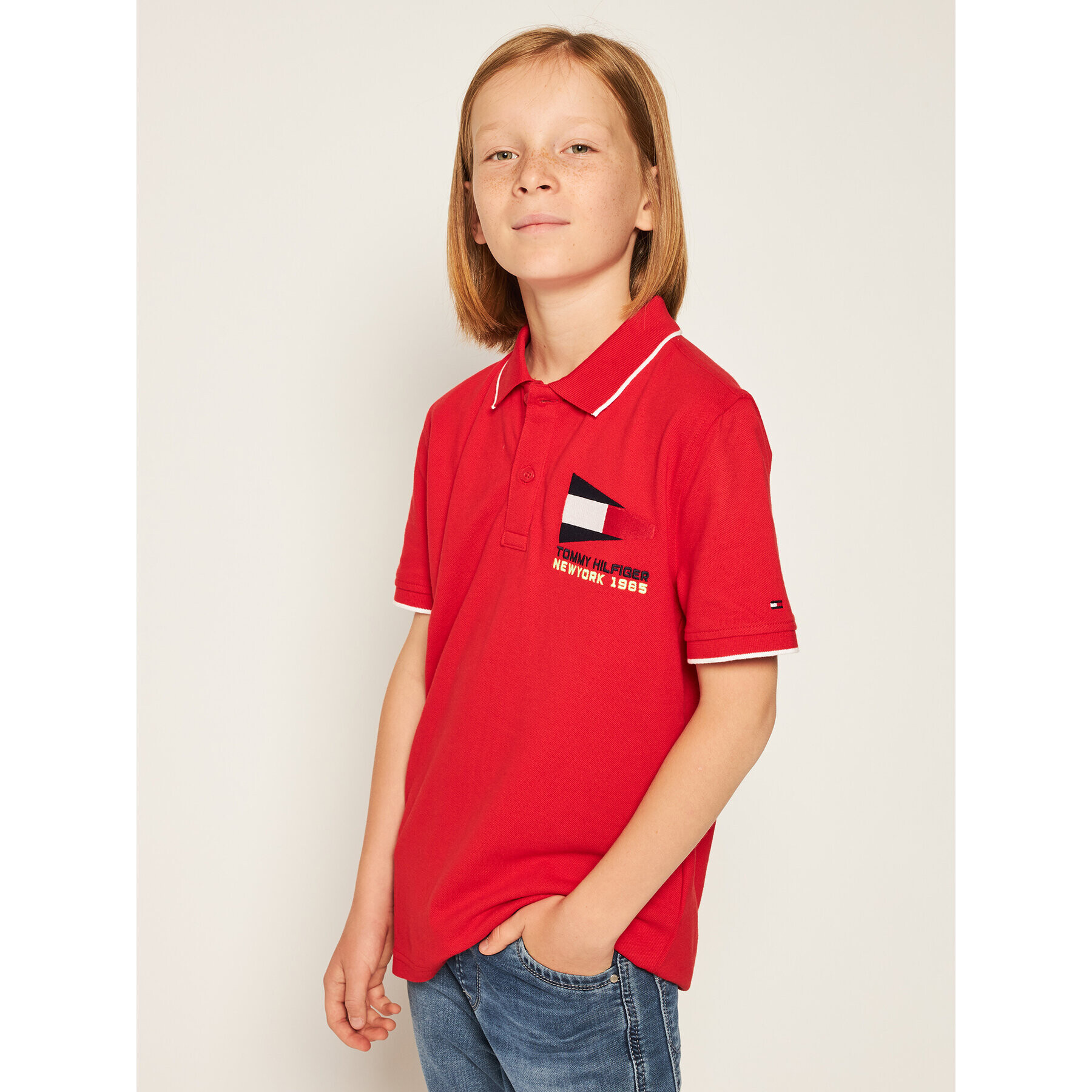 Tommy Hilfiger Tricou polo Badge KB0KB05659 D Roșu Regular Fit - Pled.ro