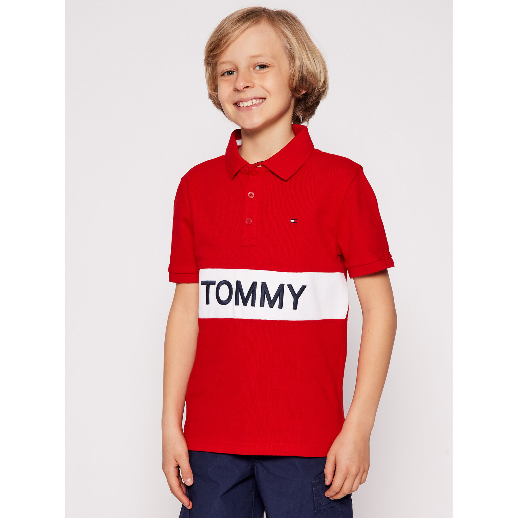 Tommy Hilfiger Tricou polo Blocking KB0KB06539 D Roșu Regular Fit - Pled.ro