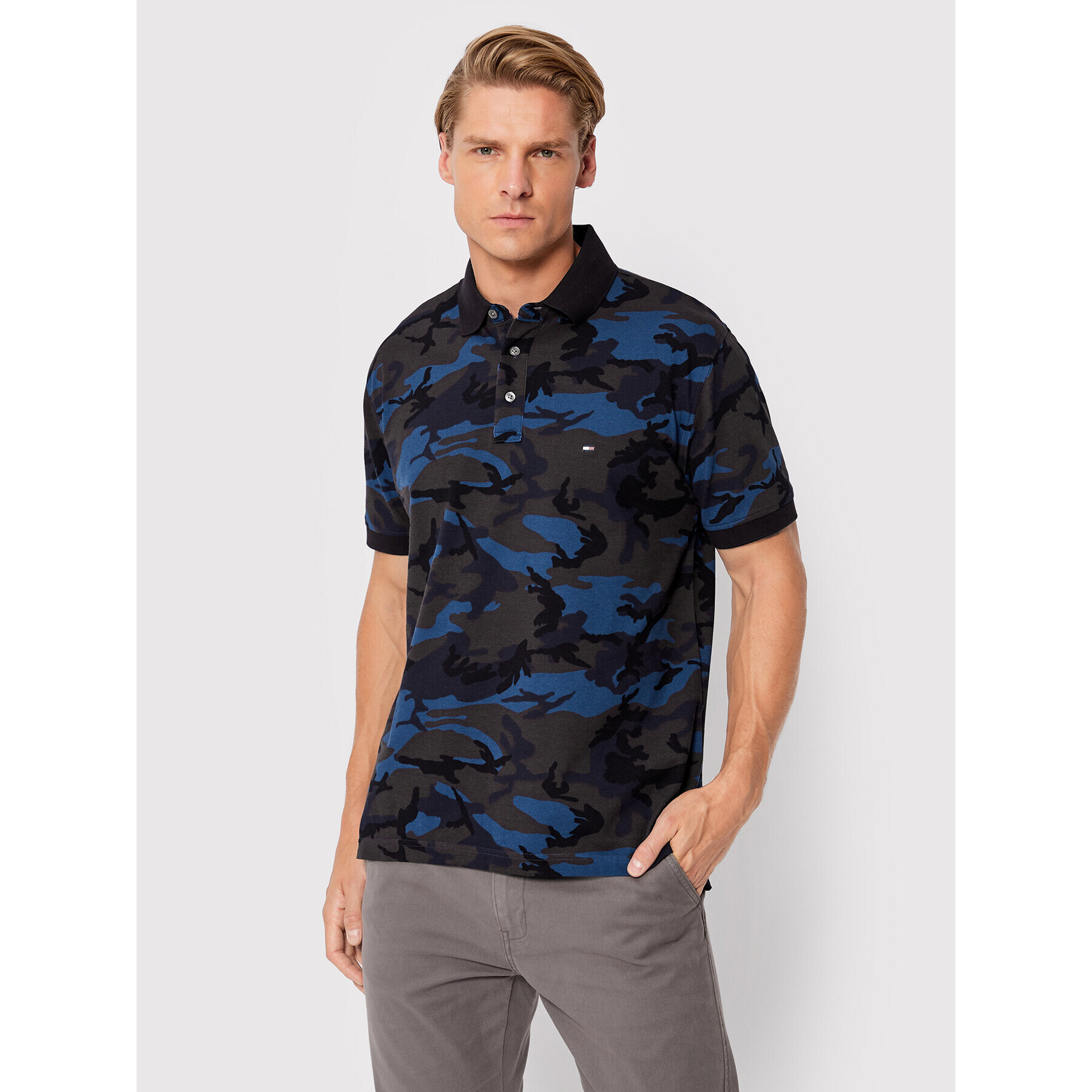 Tommy Hilfiger Tricou polo Camo MW0MW23958 Bleumarin Regular Fit - Pled.ro