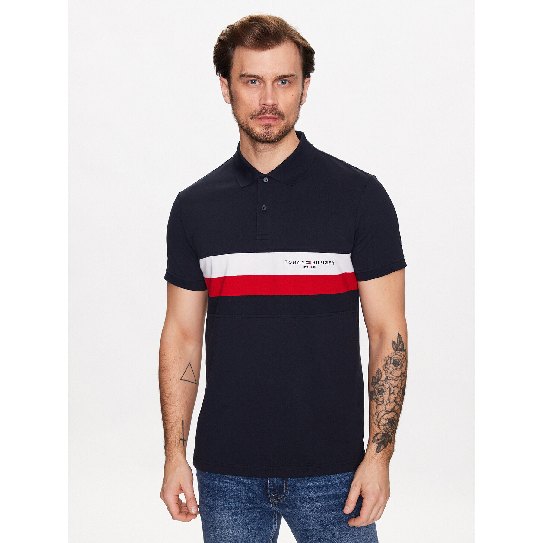 Tommy Hilfiger Tricou polo Chest Colorblock MW0MW30766 Bleumarin Slim Fit - Pled.ro