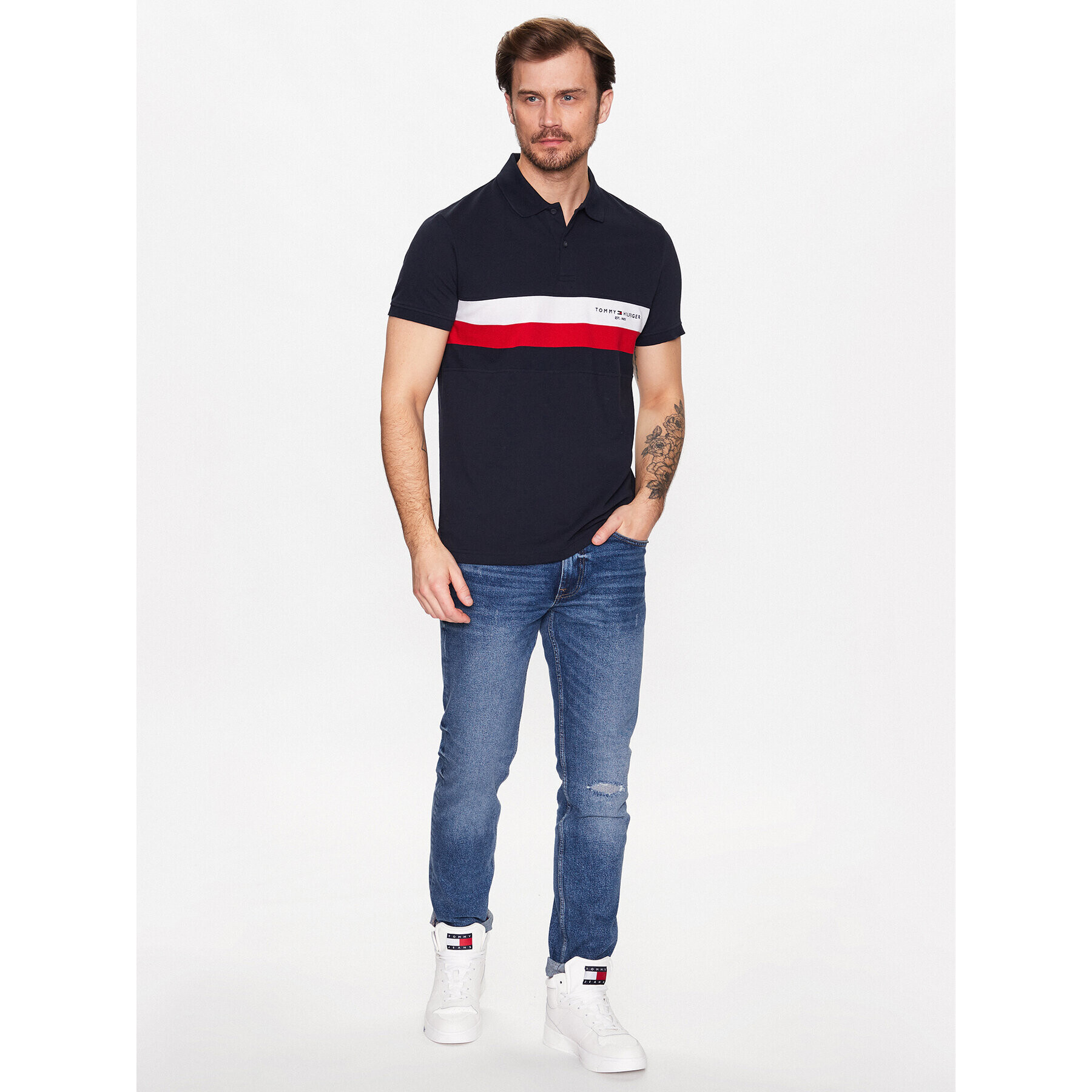 Tommy Hilfiger Tricou polo Chest Colorblock MW0MW30766 Bleumarin Slim Fit - Pled.ro