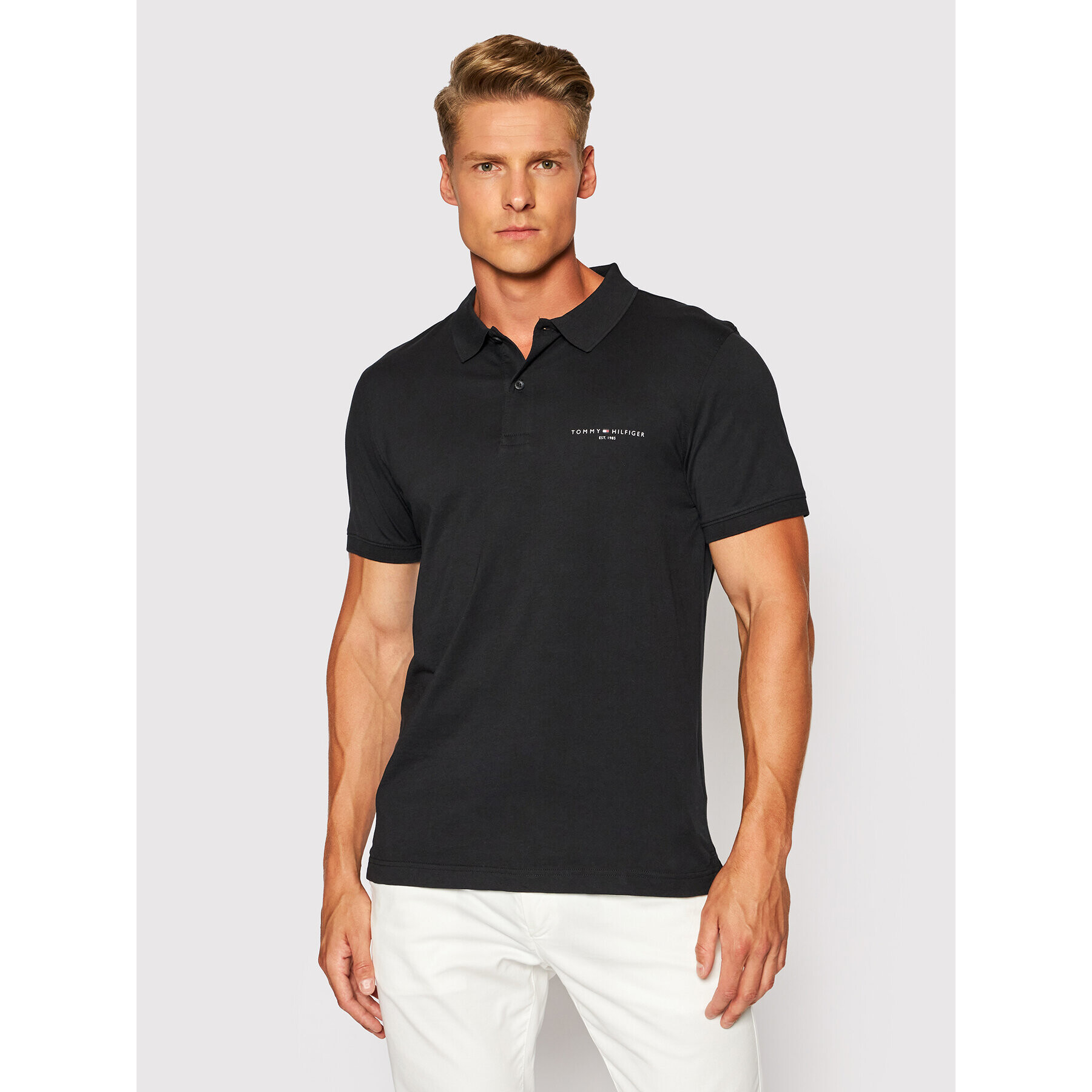 Tommy Hilfiger Tricou polo Clean Jersey MW0MW18282 Negru Slim Fit - Pled.ro