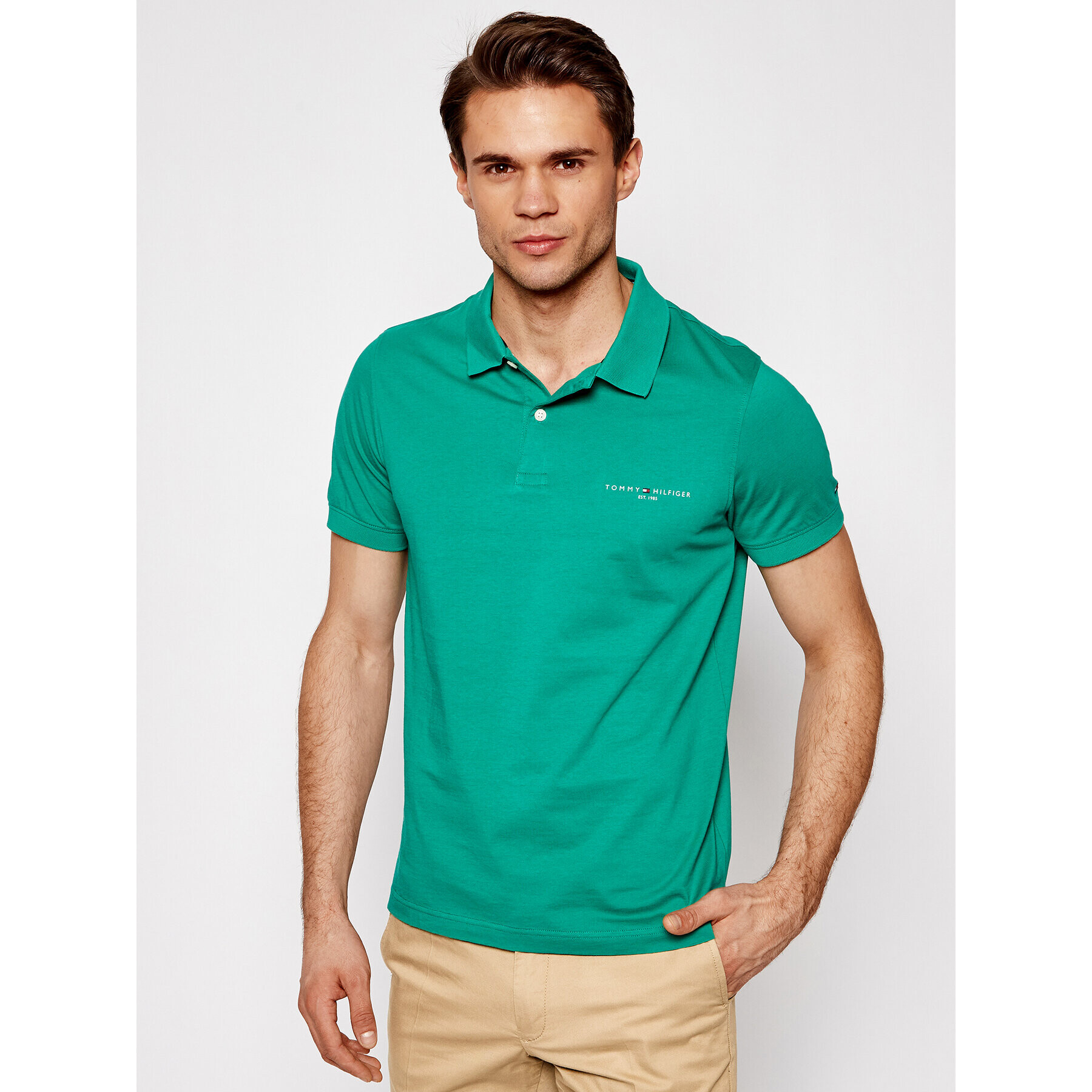 Tommy Hilfiger Tricou polo Clean Jersey MW0MW18282 Verde Slim Fit - Pled.ro