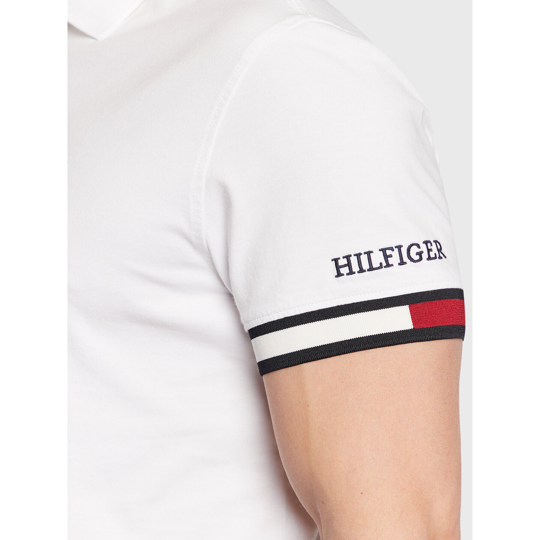 Tommy Hilfiger Tricou polo Flag Cuff MW0MW29528 Alb Slim Fit - Pled.ro