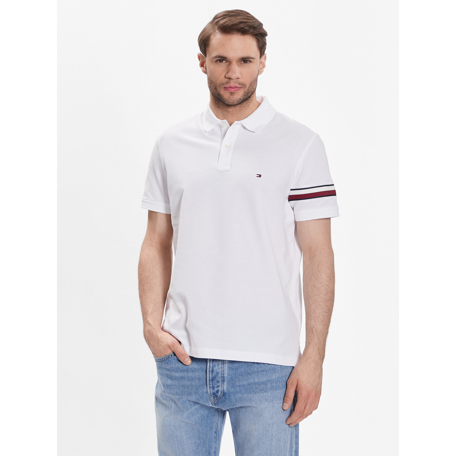 Tommy Hilfiger Tricou polo Global Stp Placement MW0MW30767 Alb Regular Fit - Pled.ro