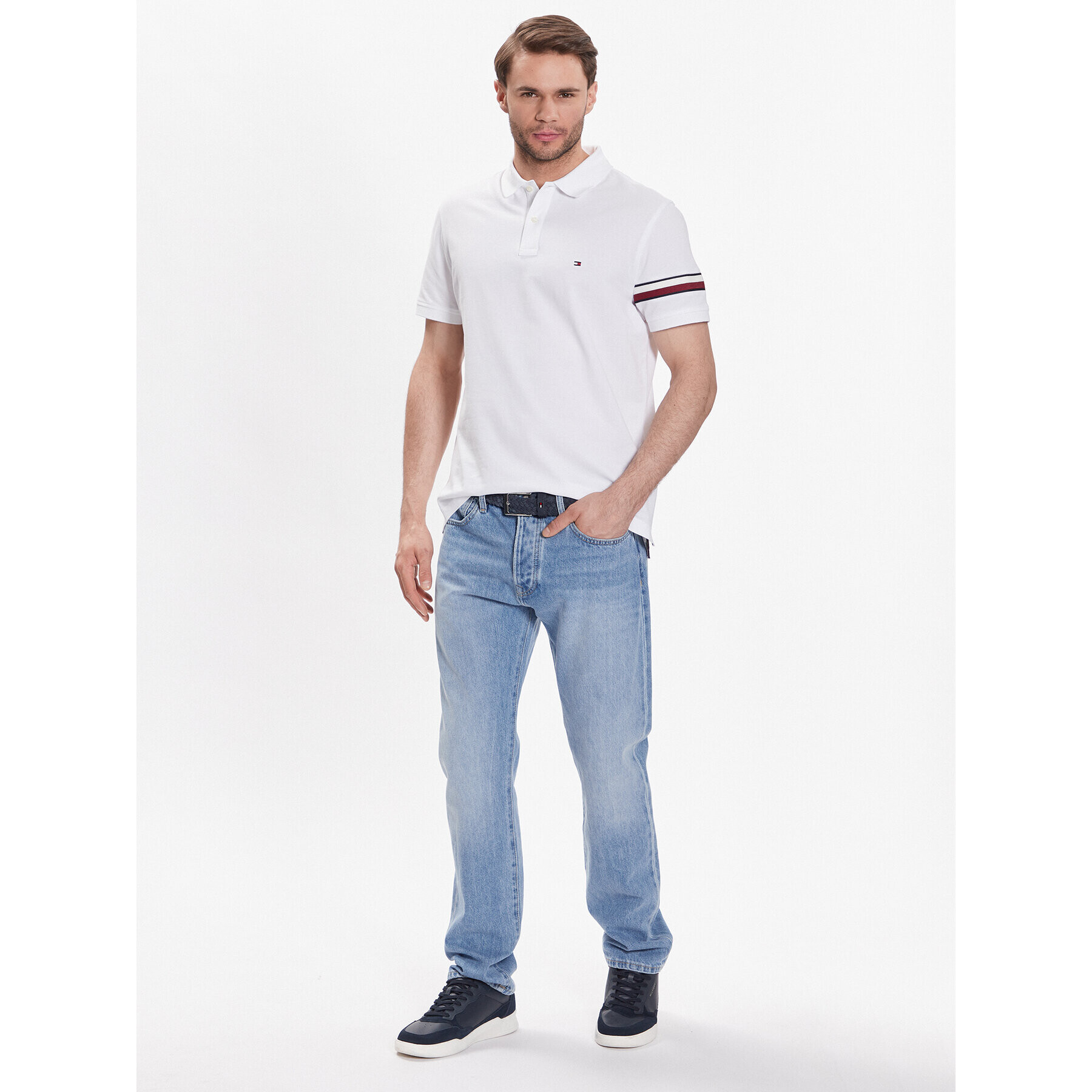 Tommy Hilfiger Tricou polo Global Stp Placement MW0MW30767 Alb Regular Fit - Pled.ro