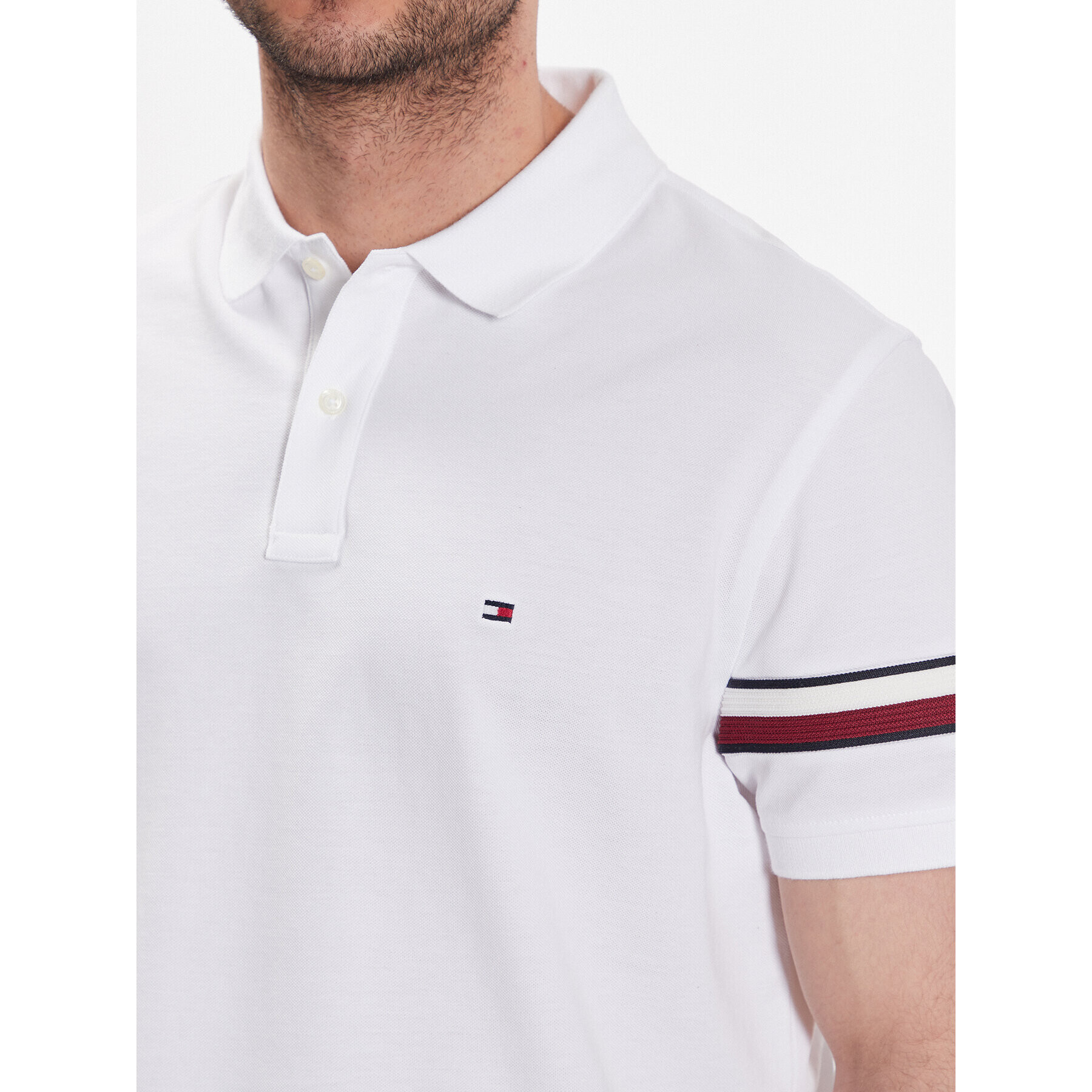 Tommy Hilfiger Tricou polo Global Stp Placement MW0MW30767 Alb Regular Fit - Pled.ro