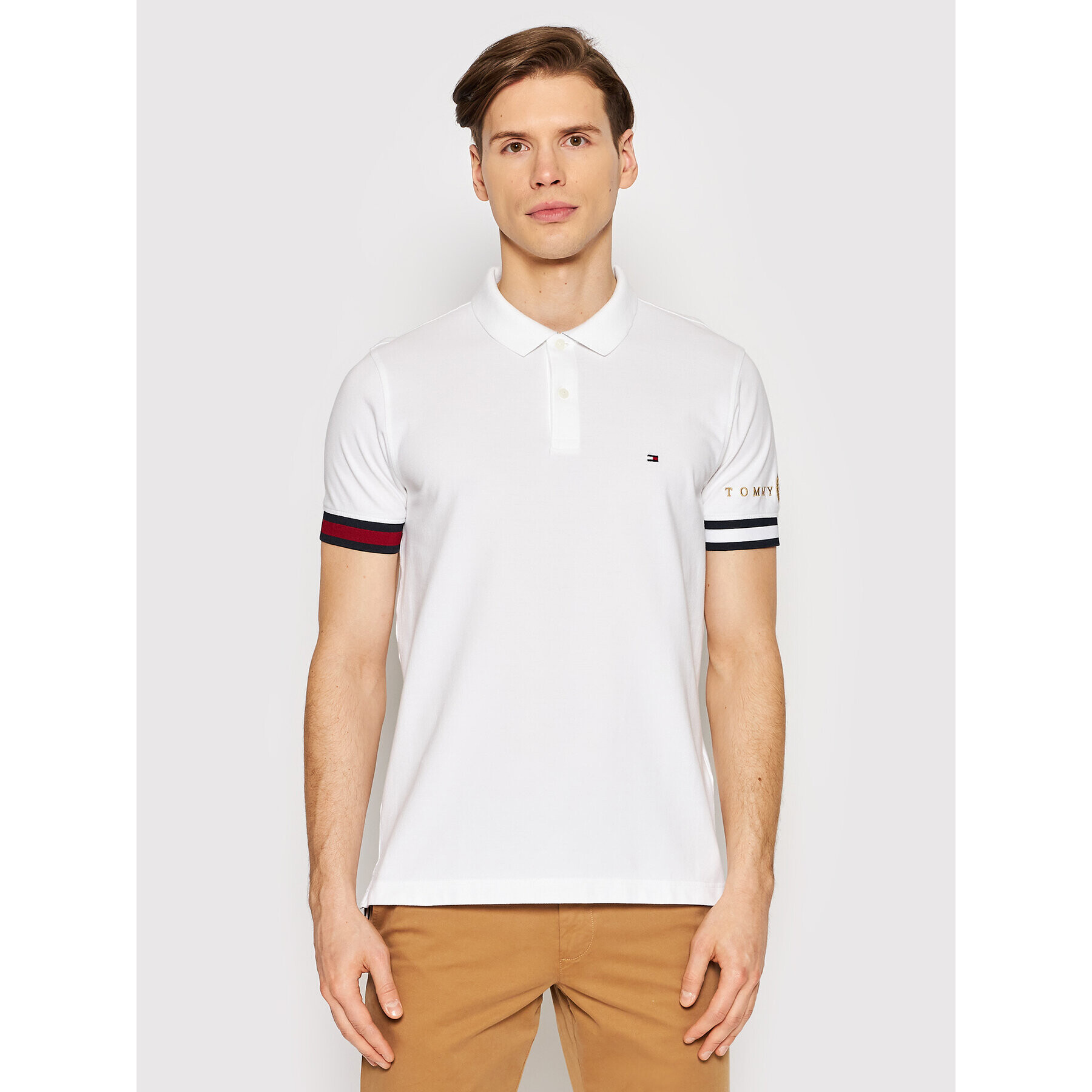 Tommy Hilfiger Tricou polo Icon Flag MW0MW23961 Alb Slim Fit - Pled.ro