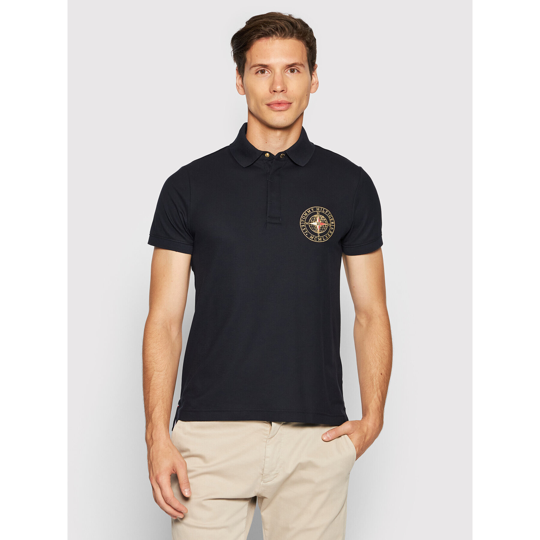 Tommy Hilfiger Tricou polo ICONS Concealed Placket MW0MW19097 Bleumarin Slim Fit - Pled.ro