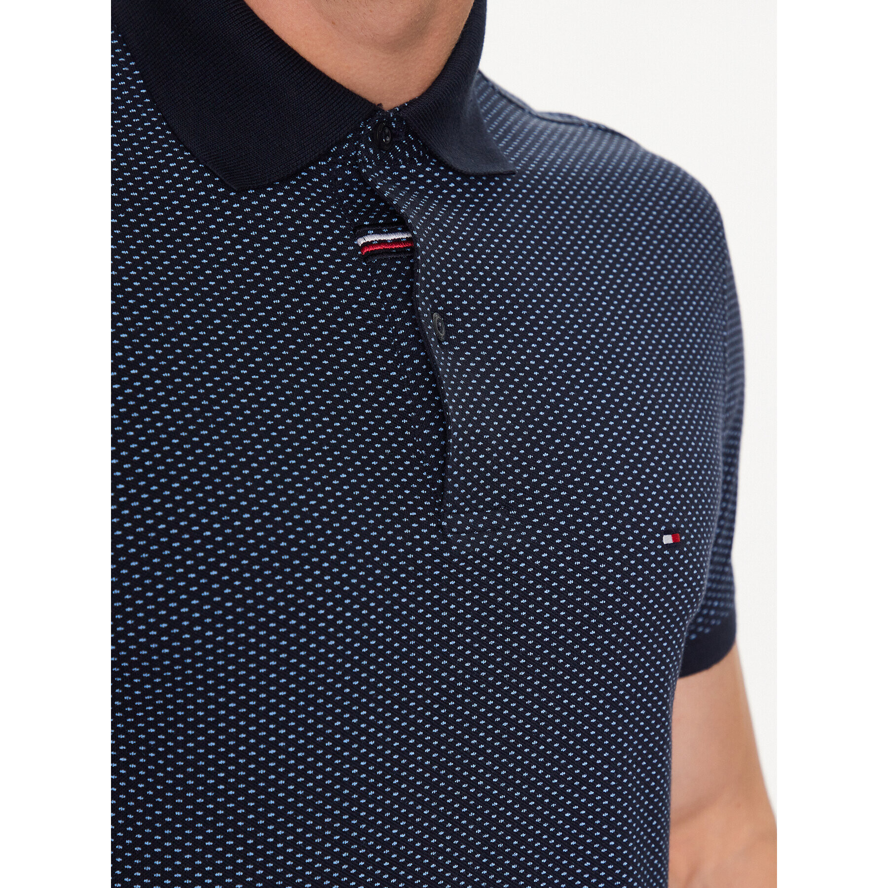 Tommy Hilfiger Tricou polo Micro Print MW0MW30775 Bleumarin Slim Fit - Pled.ro