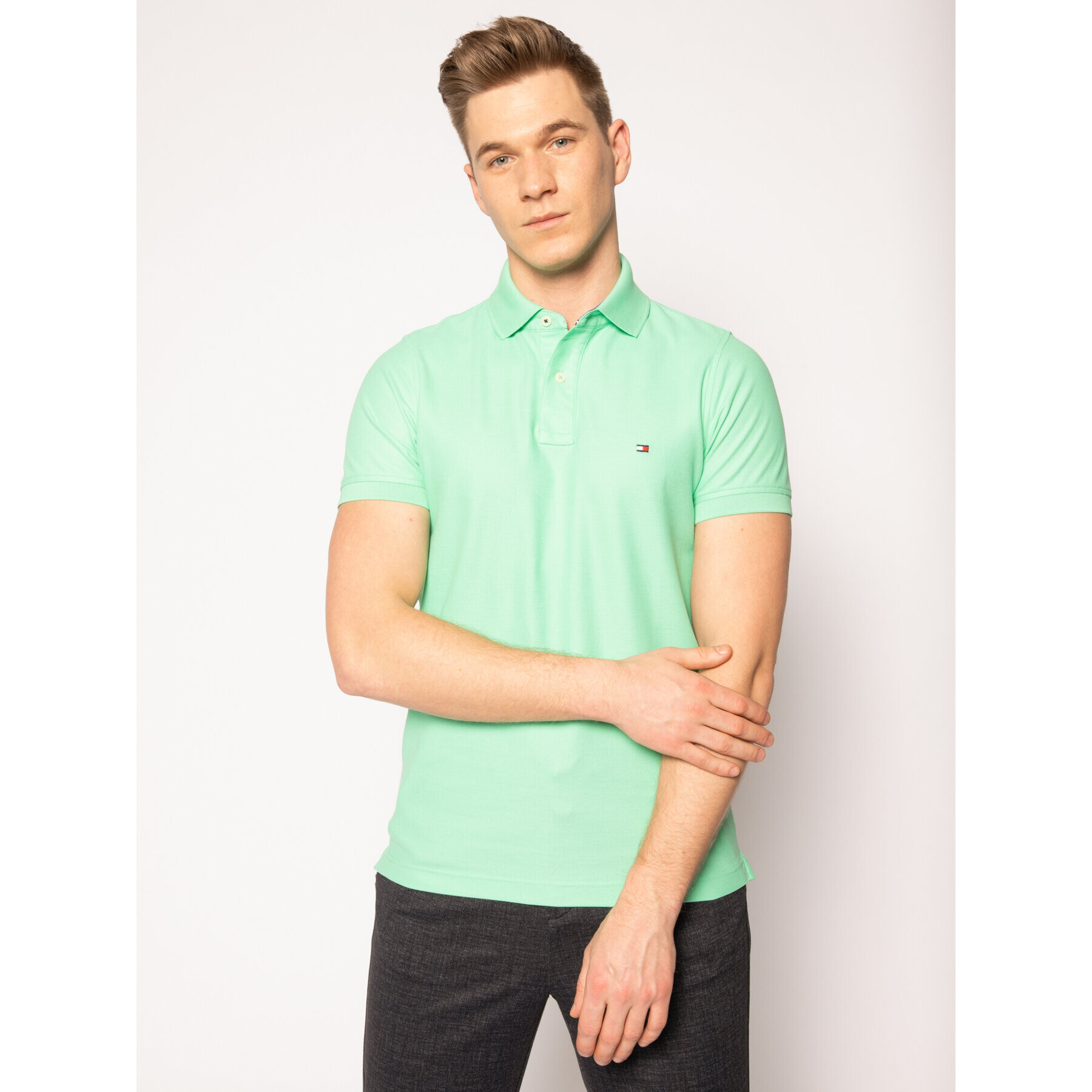 Tommy Hilfiger Tricou polo MW0MW12569 Verde Slim Fit - Pled.ro