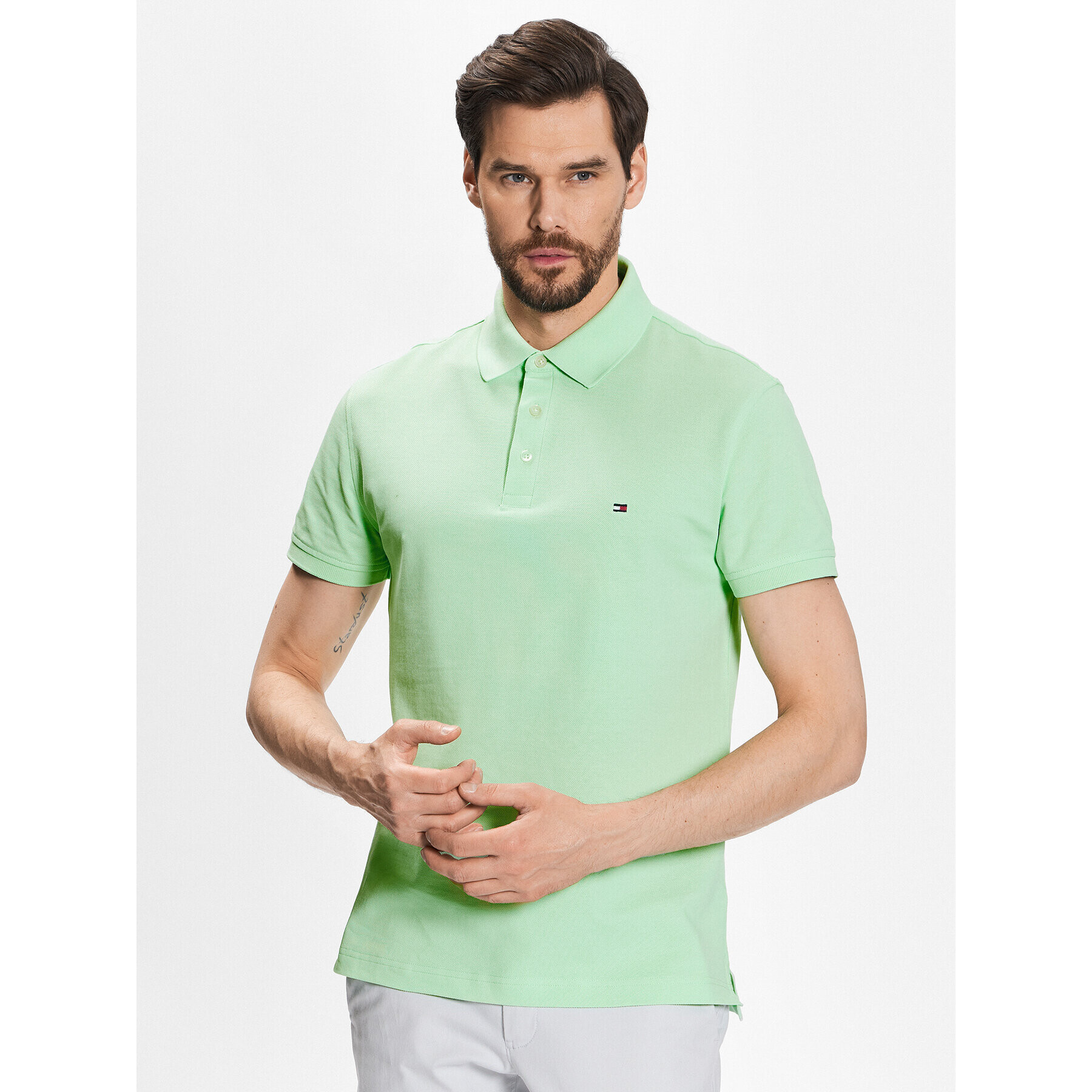 Tommy Hilfiger Tricou polo MW0MW17771 Verde Slim Fit - Pled.ro