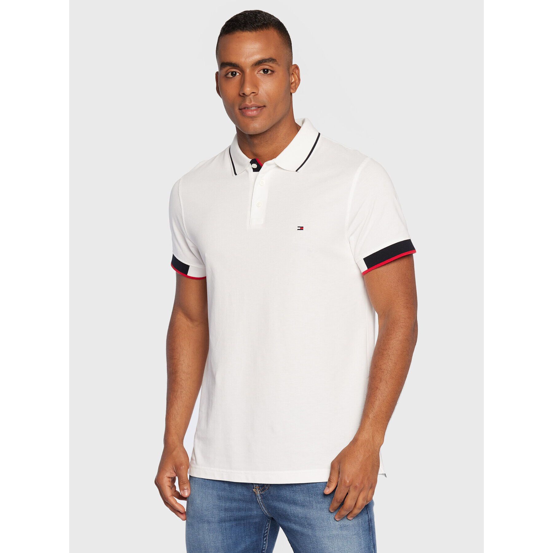 Tommy Hilfiger Tricou polo MW0MW25734 Alb Slim Fit - Pled.ro