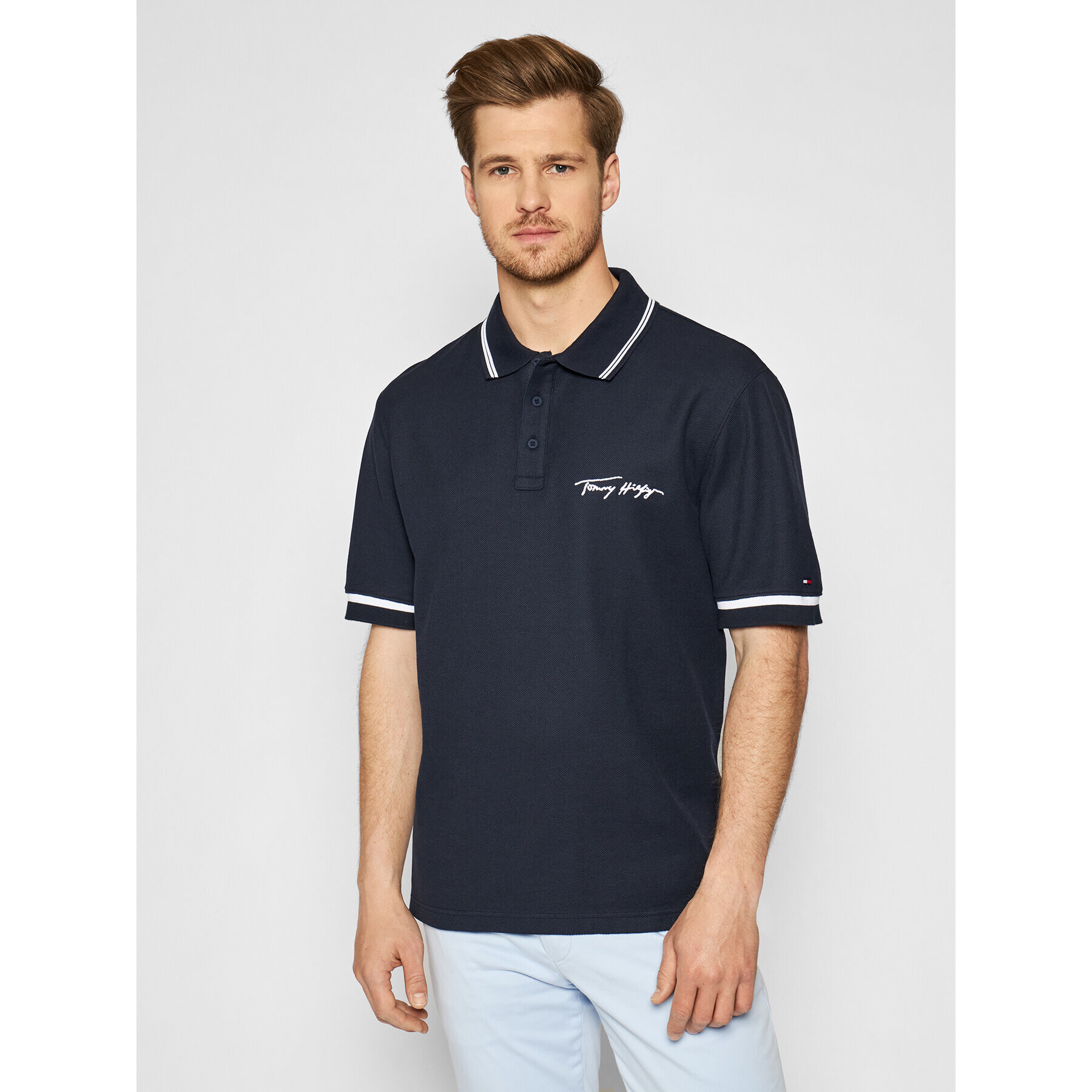 Tommy Hilfiger Tricou polo Signature MW0MW17806 Bleumarin Casual Fit - Pled.ro