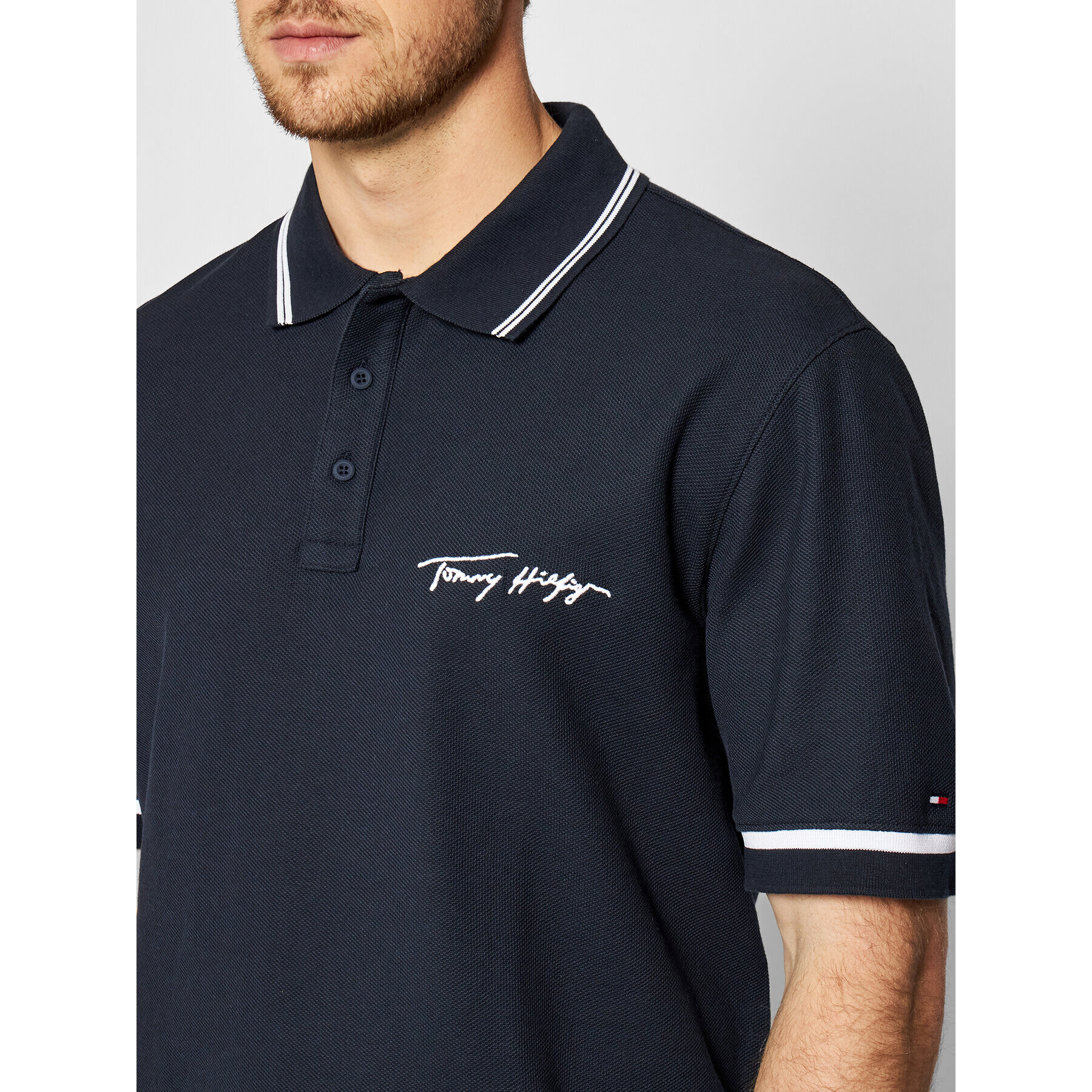 Tommy Hilfiger Tricou polo Signature MW0MW17806 Bleumarin Casual Fit - Pled.ro