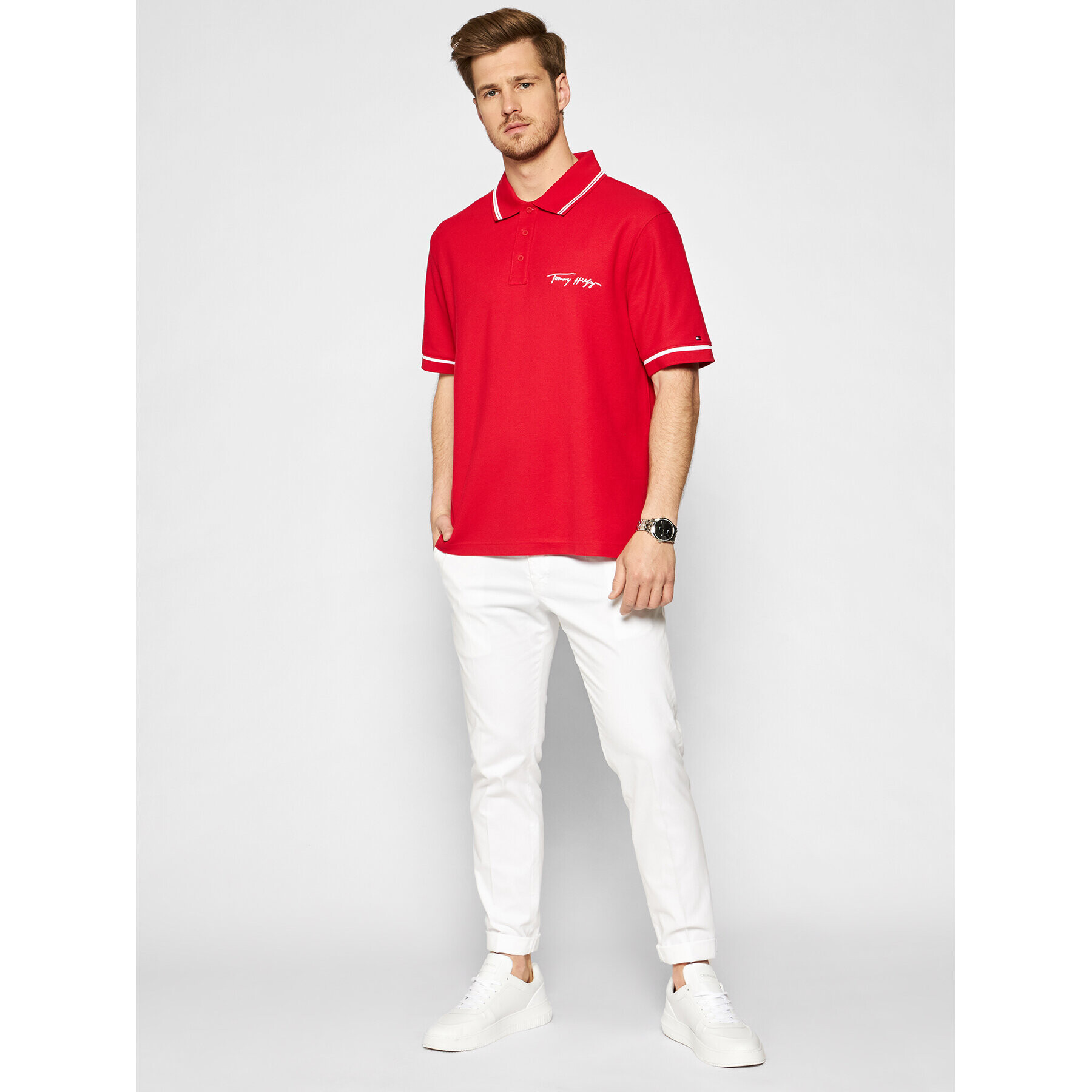 Tommy Hilfiger Tricou polo Signature MW0MW17806 Roșu Casual Fit - Pled.ro