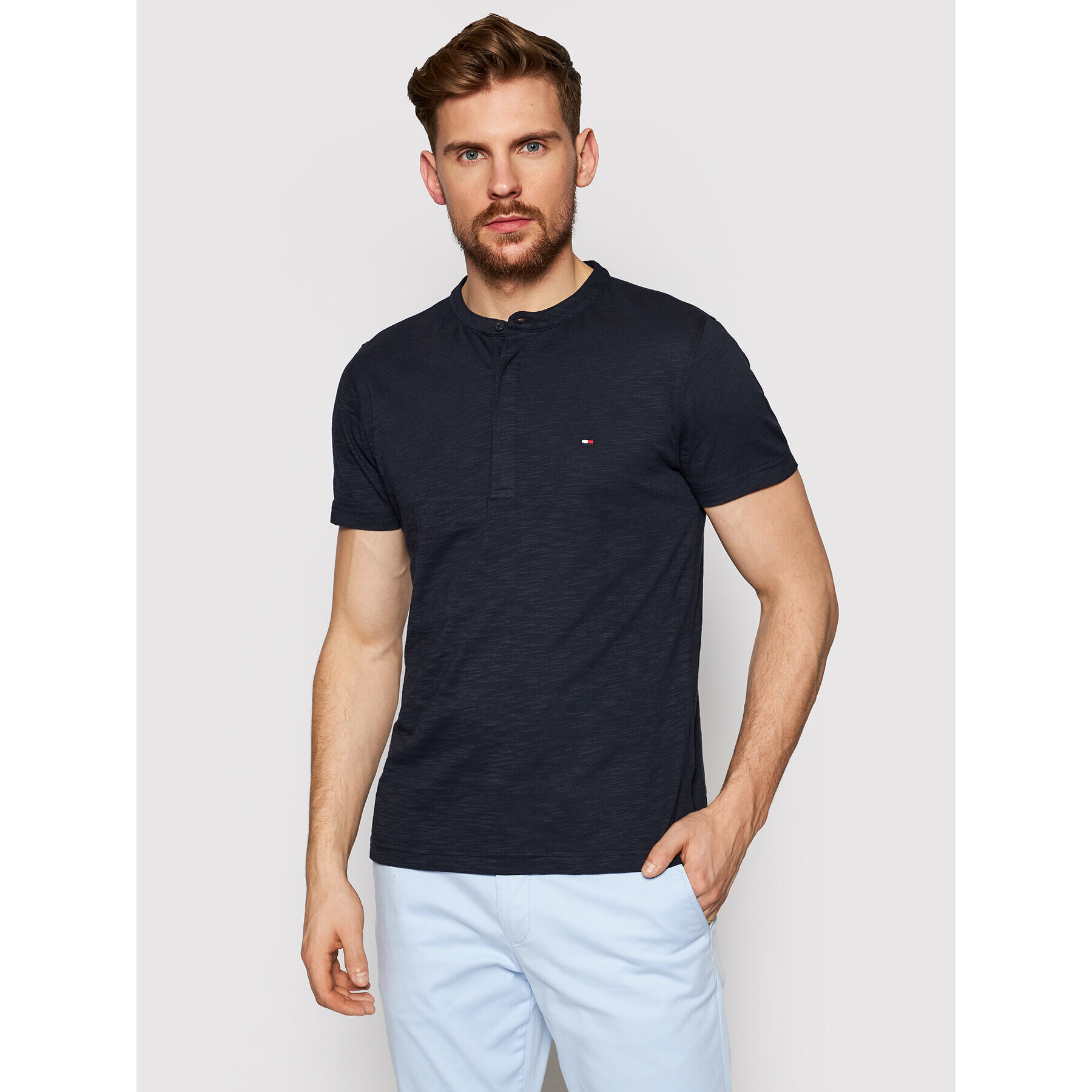 Tommy Hilfiger Tricou polo Slub Ss Henley MW0MW17712 Bleumarin Regular Fit - Pled.ro