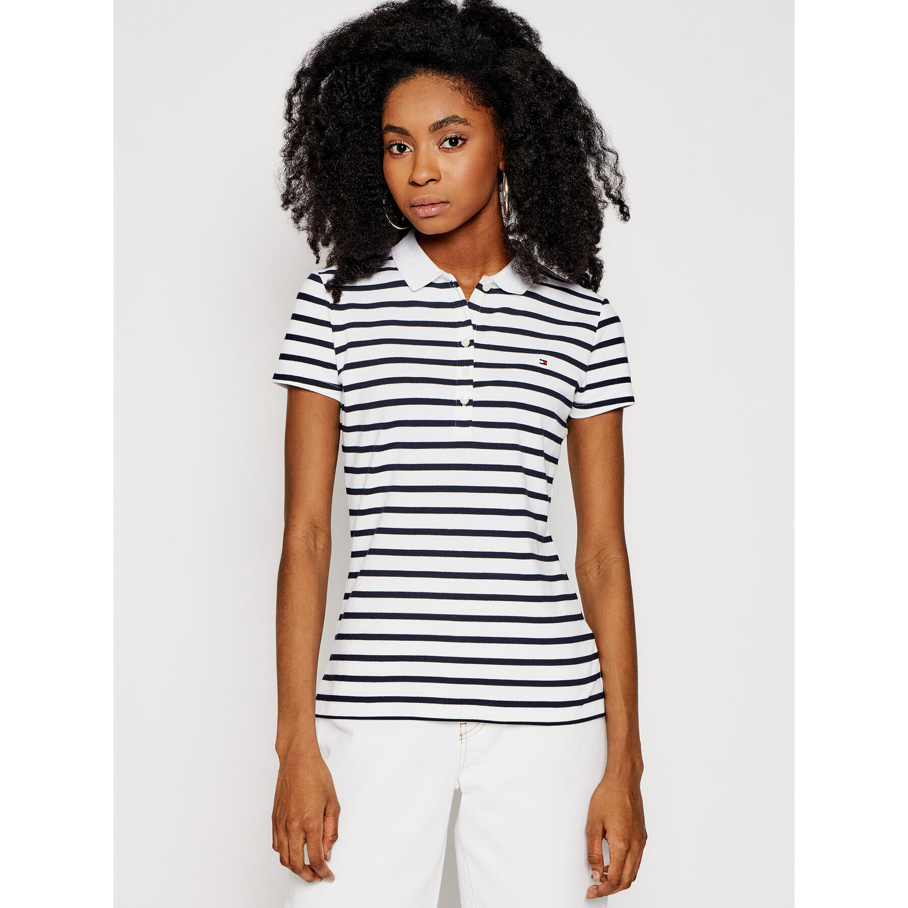 Tommy Hilfiger Tricou polo Stripe WW0WW27151 Alb Slim Fit - Pled.ro