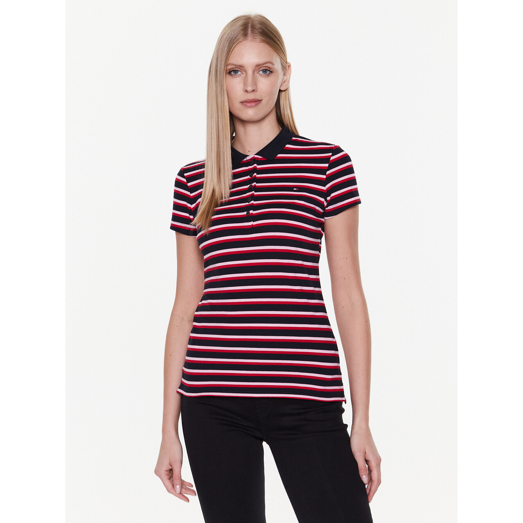 Tommy Hilfiger Tricou polo Stripe WW0WW27151 Bleumarin Slim Fit - Pled.ro