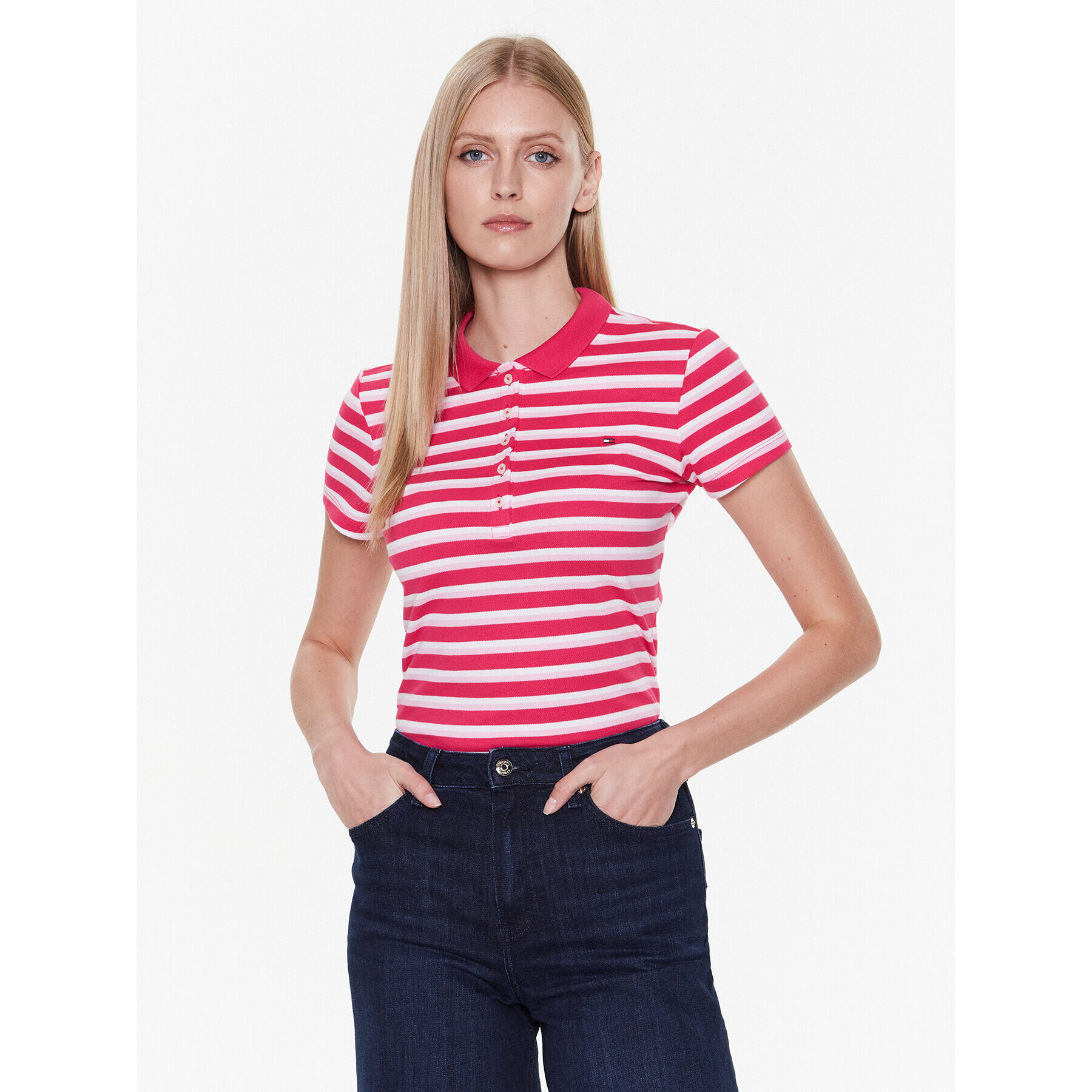 Tommy Hilfiger Tricou polo Stripe WW0WW27151 Roz Slim Fit - Pled.ro