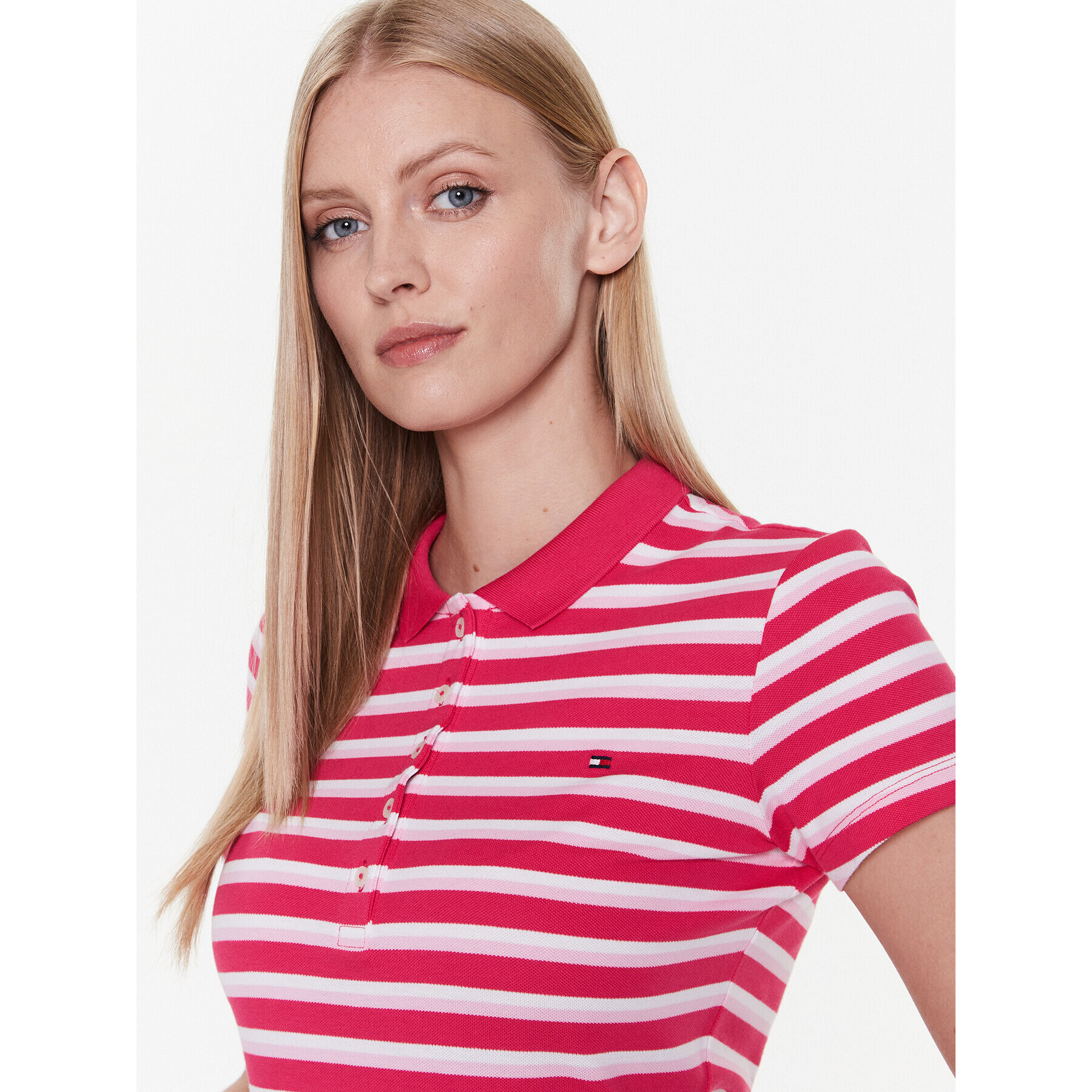 Tommy Hilfiger Tricou polo Stripe WW0WW27151 Roz Slim Fit - Pled.ro