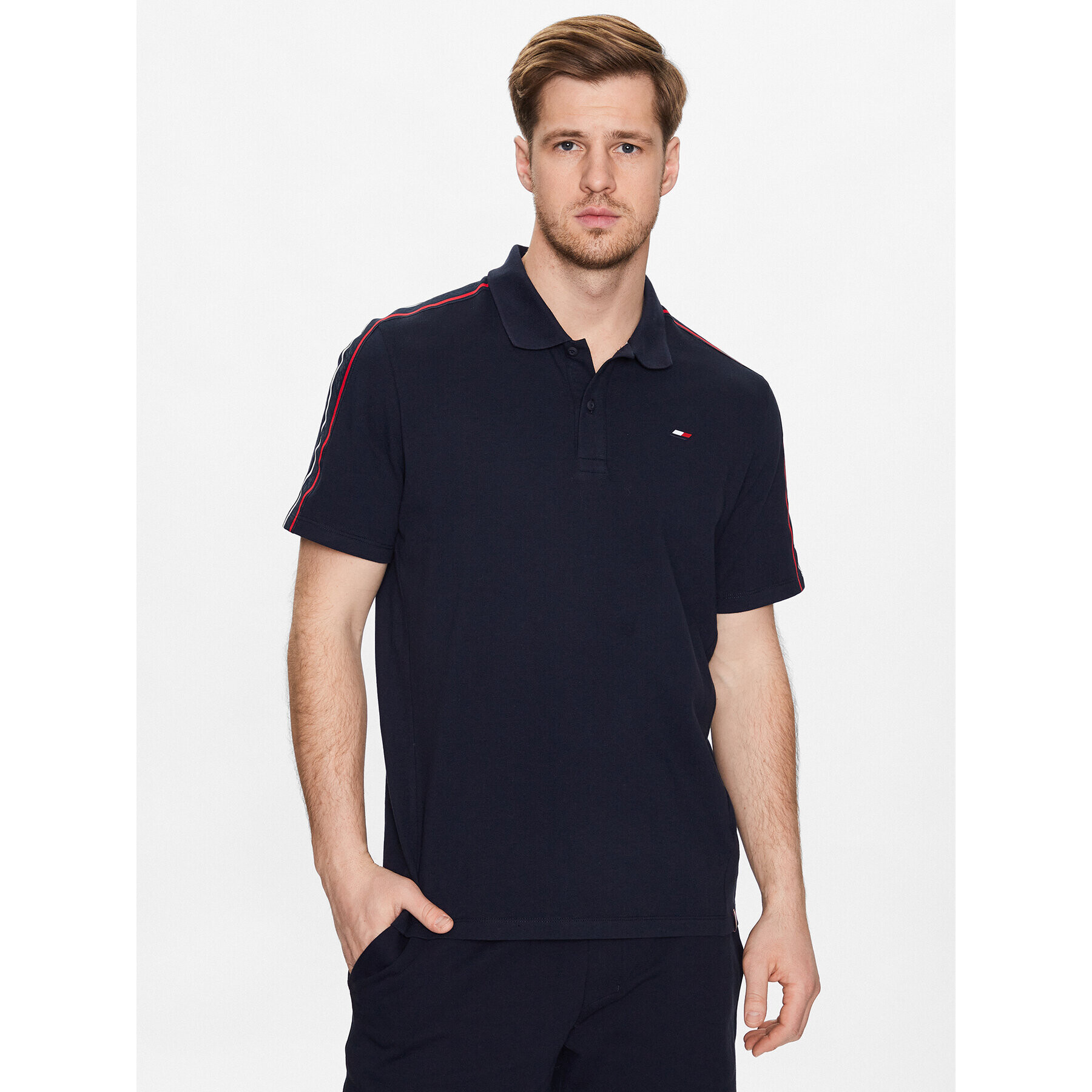 Tommy Hilfiger Tricou polo Textured Tape MW0MW30713 Bleumarin Slim Fit - Pled.ro