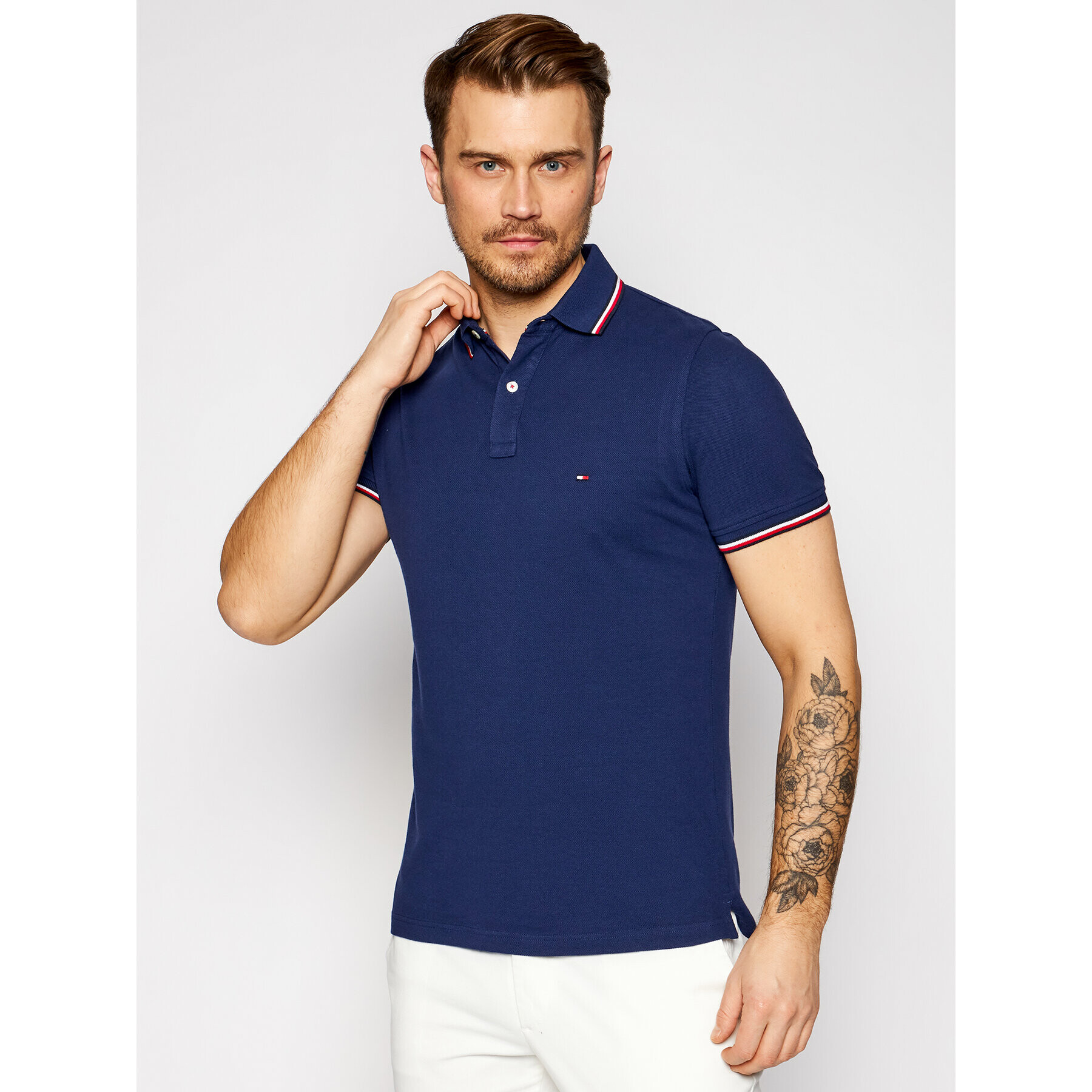 Tommy Hilfiger Tricou polo Tipped MW0MW16054 Bleumarin Slim Fit - Pled.ro