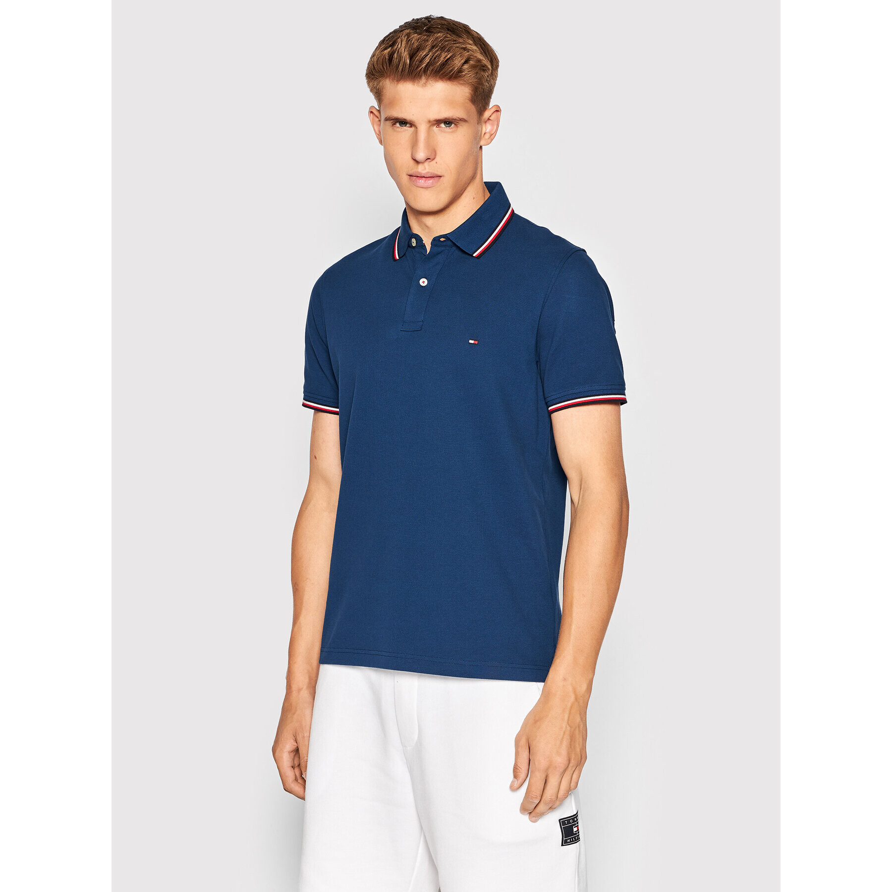 Tommy Hilfiger Tricou polo Tipped MW0MW16054 Bleumarin Slim Fit - Pled.ro