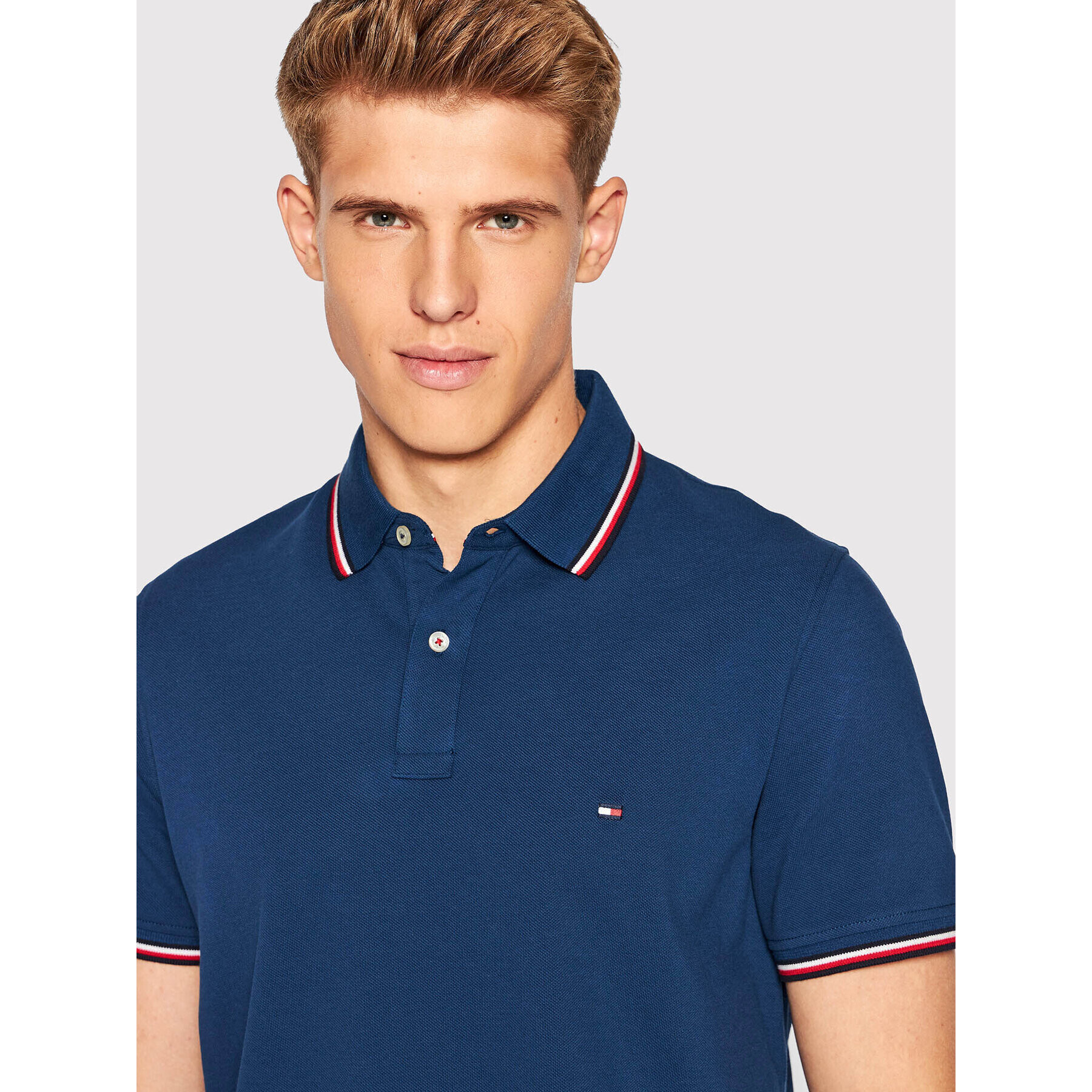 Tommy Hilfiger Tricou polo Tipped MW0MW16054 Bleumarin Slim Fit - Pled.ro