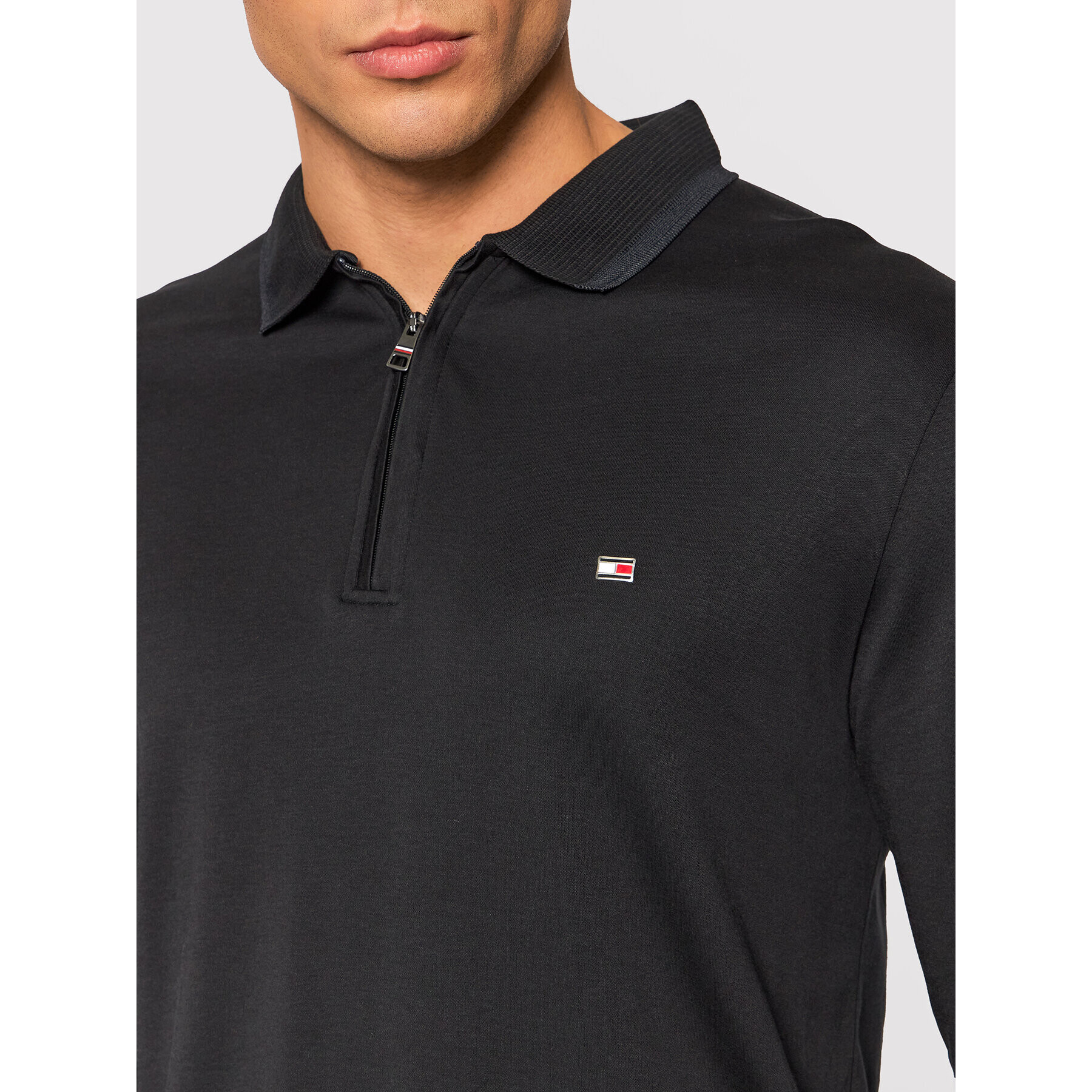 Tommy Hilfiger Tricou polo Zip Interlock MW0MW20184 Negru Slim Fit - Pled.ro