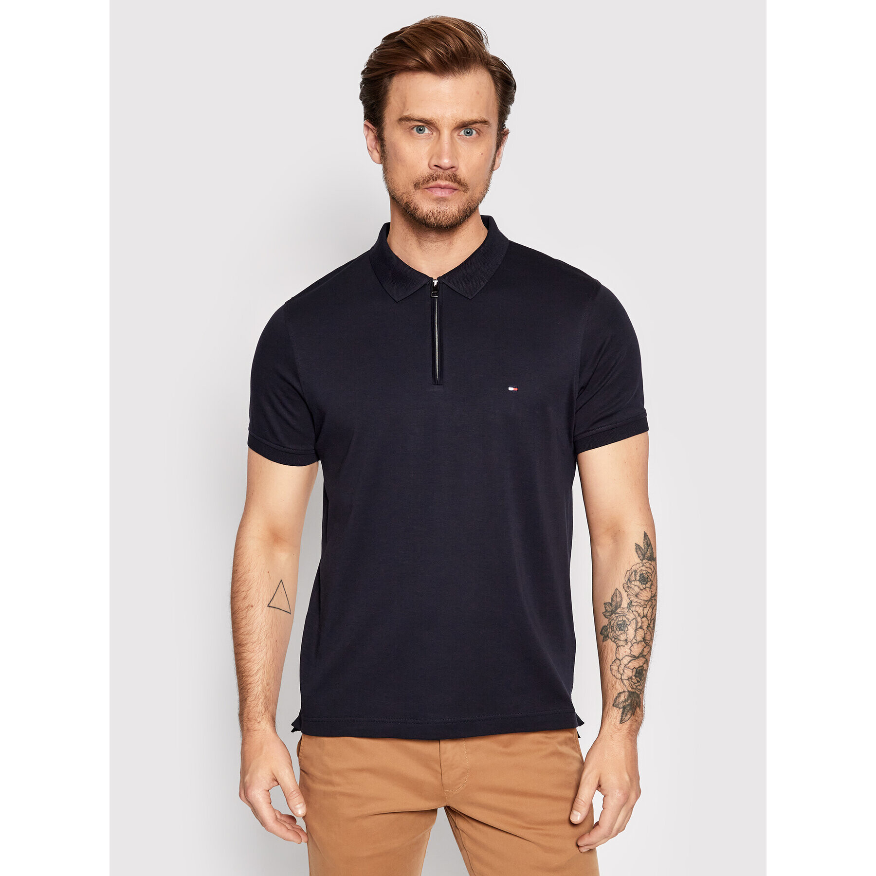 Tommy Hilfiger Tricou polo Zip Interlock MW0MW23956 Bleumarin Slim Fit - Pled.ro