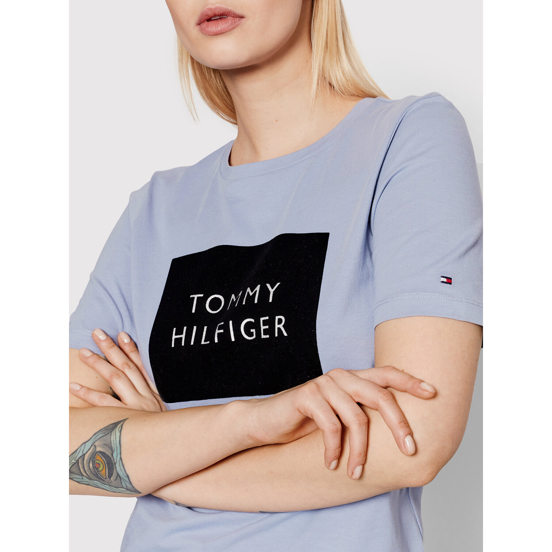 Tommy Hilfiger Tricou Regular Flock Box C-kn WW0WW32800 Albastru Regular Fit - Pled.ro