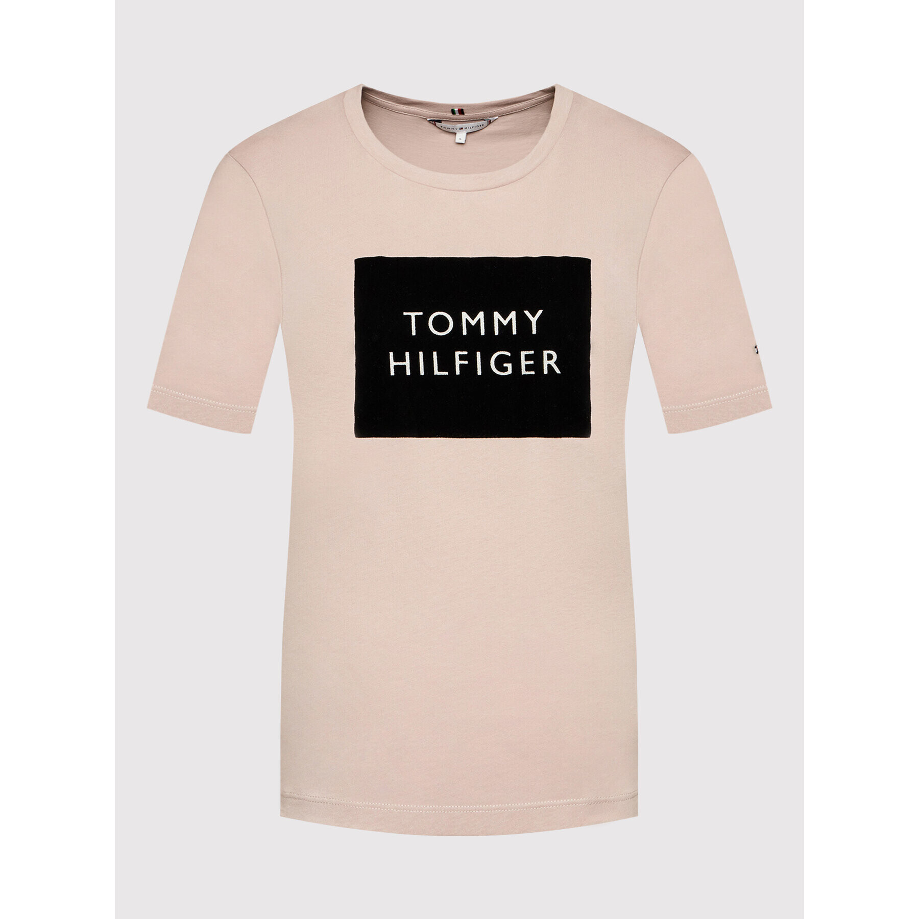 Tommy Hilfiger Tricou Regular Flock Box C-nk WW0WW32800 Bej Regular Fit - Pled.ro