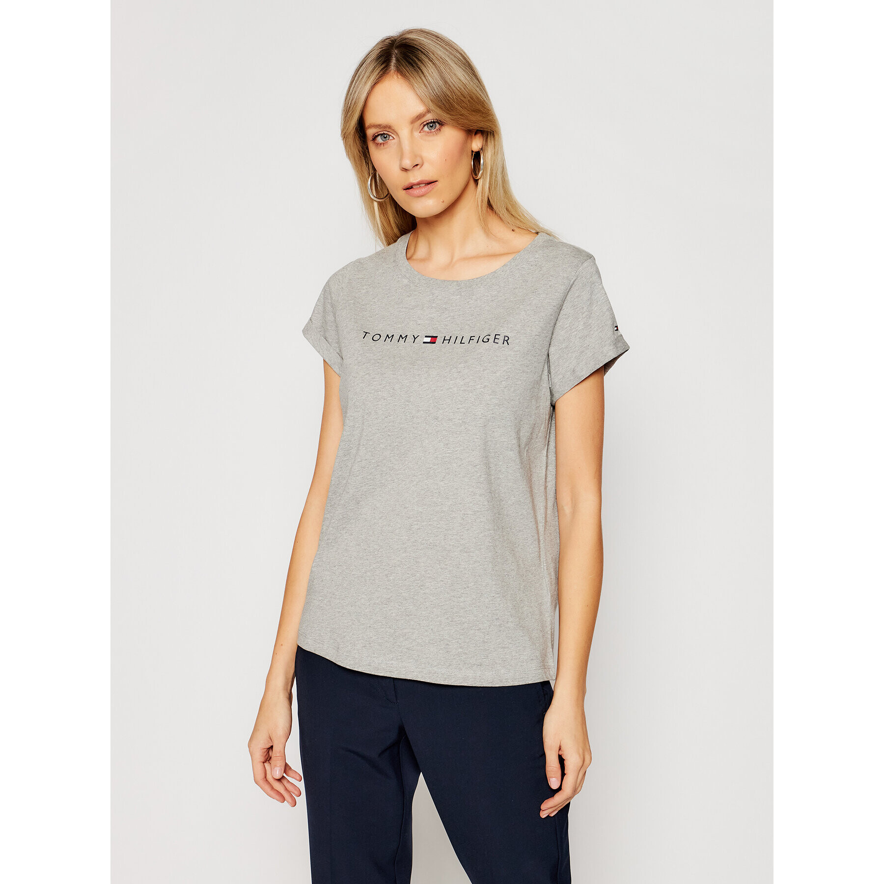 Tommy Hilfiger Tricou UW0UW01618 Gri Slim Fit - Pled.ro