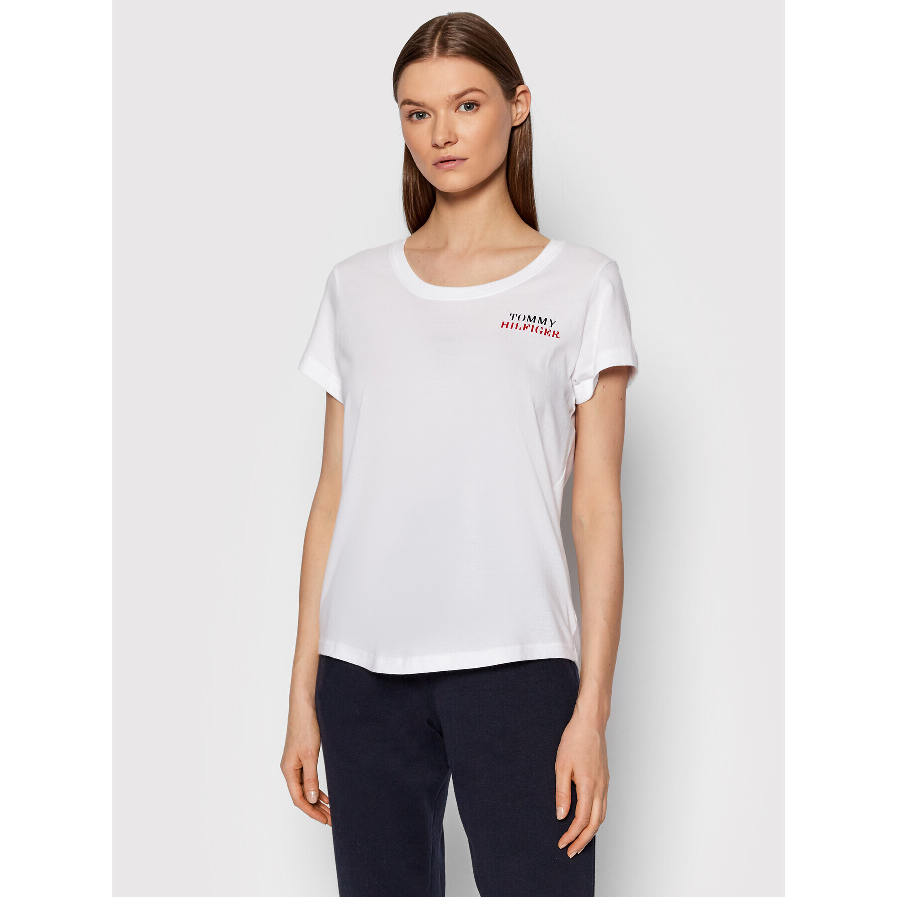 Tommy Hilfiger Tricou UW0UW03241 Alb Regular Fit - Pled.ro