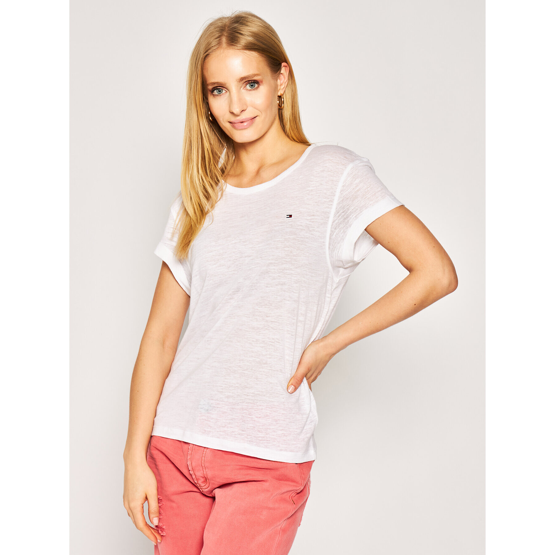 Tommy Hilfiger Tricou Vikki WW0WW27906 Alb Regular Fit - Pled.ro