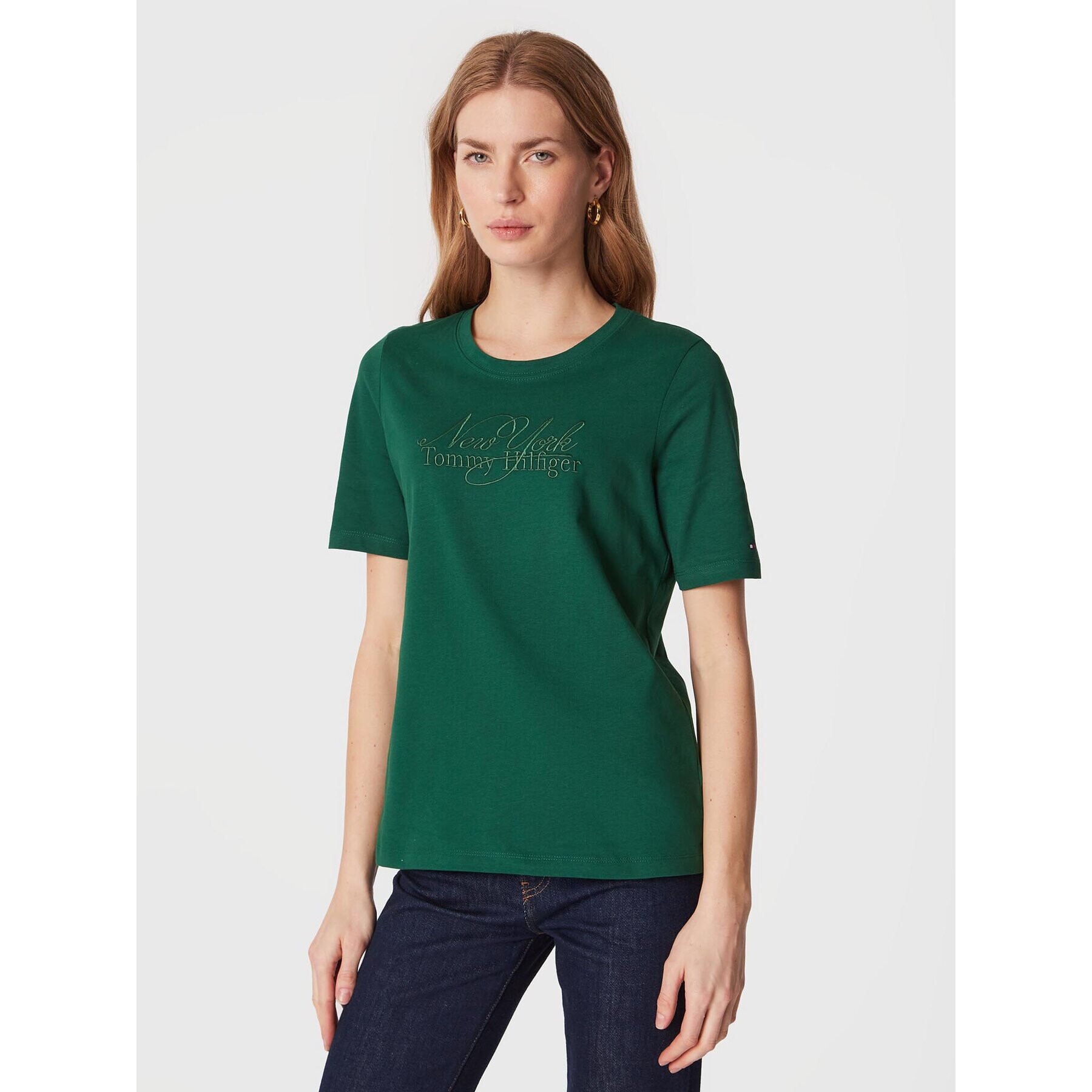 Tommy Hilfiger Tricou WW0WW37351 Verde Regular Fit - Pled.ro