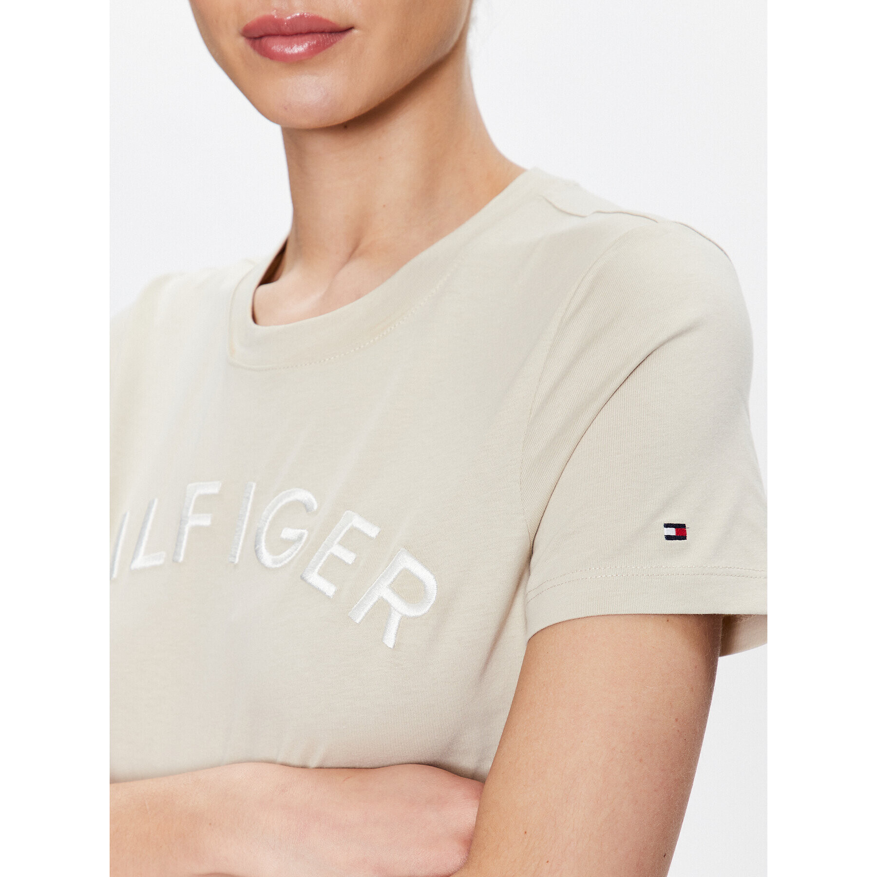 Tommy Hilfiger Tricou WW0WW37864 Bej Regular Fit - Pled.ro