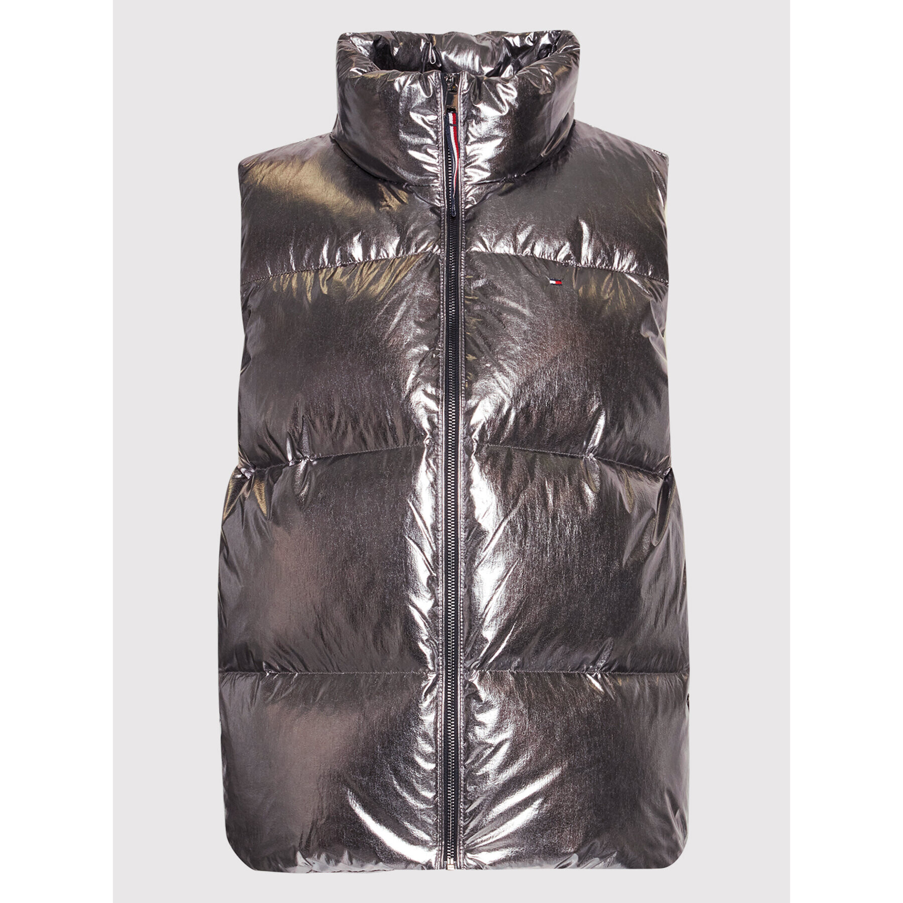 Tommy Hilfiger Vestă Gloss Foil WW0WW33073 Argintiu Regular Fit - Pled.ro