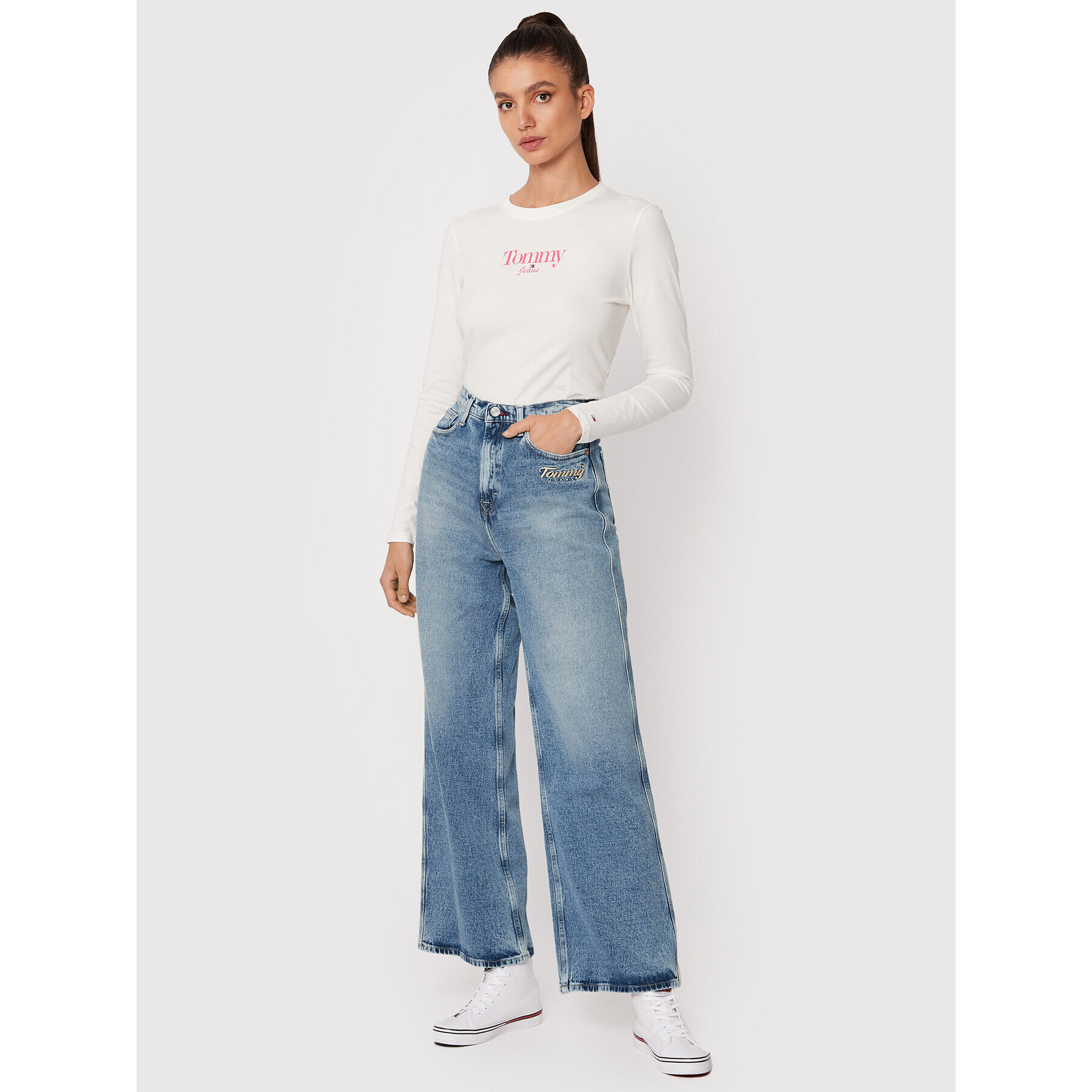 Tommy Jeans Blugi Claire DW0DW13585 Albastru Wide Leg - Pled.ro