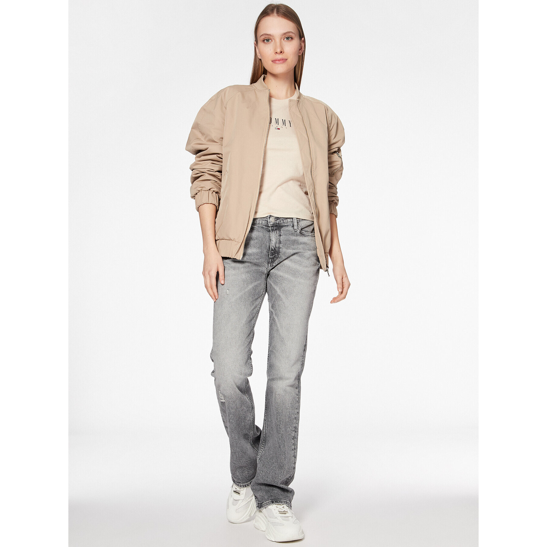 Tommy Jeans Blugi Maddie DW0DW15514 Gri Bootcut Fit - Pled.ro