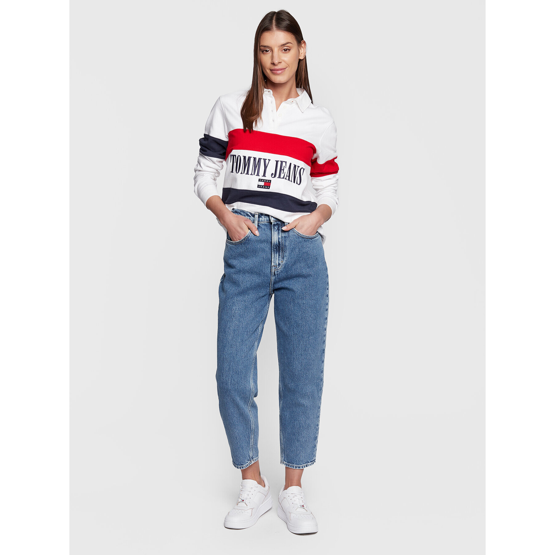 Tommy Jeans Blugi Mom Jean DW0DW14785 Albastru Relaxed Fit - Pled.ro