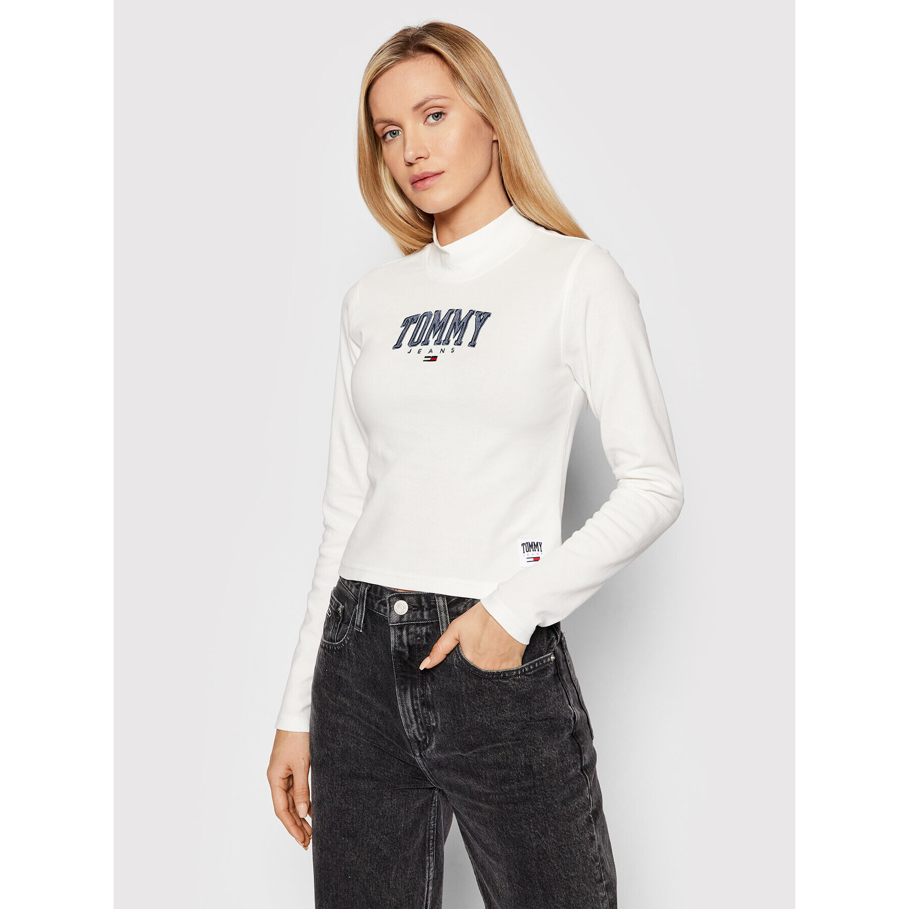 Tommy Jeans Bluză Baby DW0DW12112 Alb Cropped Fit - Pled.ro