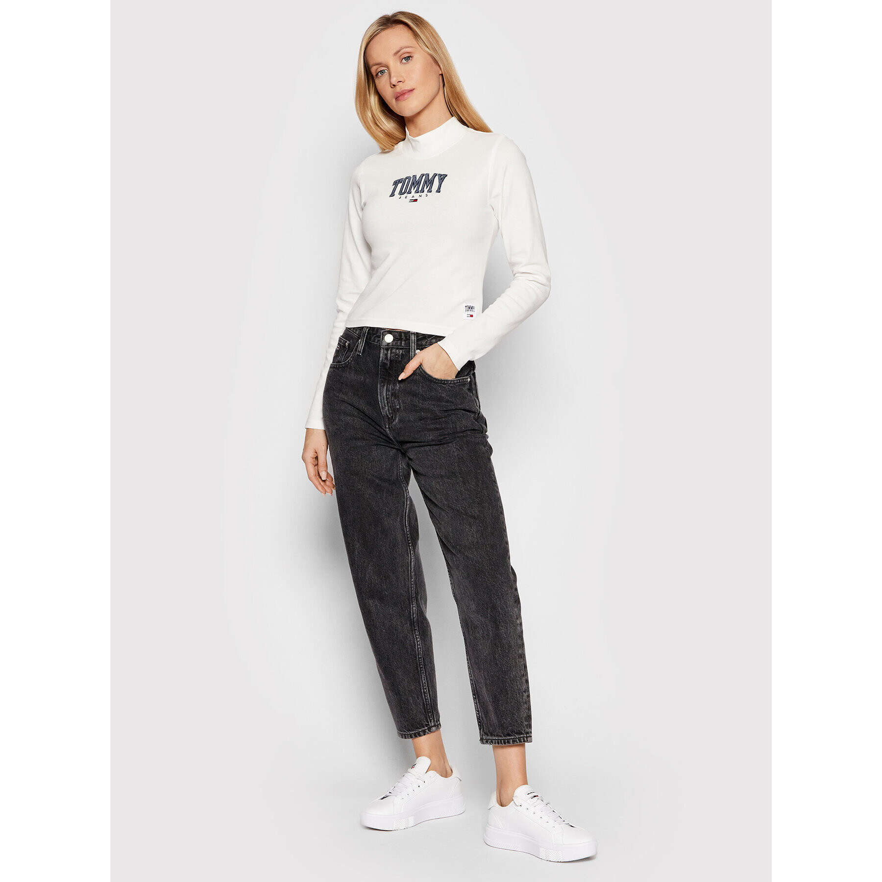 Tommy Jeans Bluză Baby DW0DW12112 Alb Cropped Fit - Pled.ro