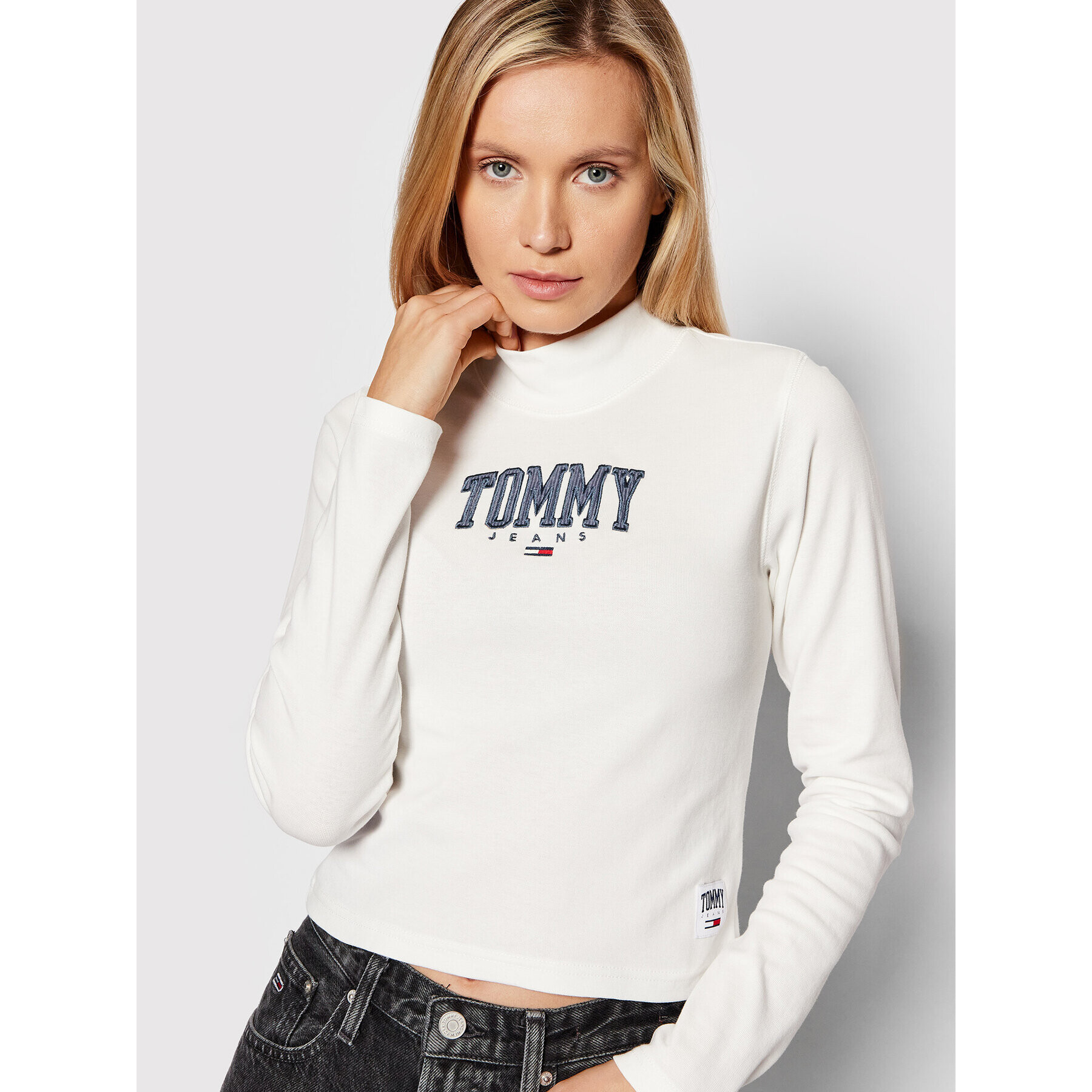 Tommy Jeans Bluză Baby DW0DW12112 Alb Cropped Fit - Pled.ro