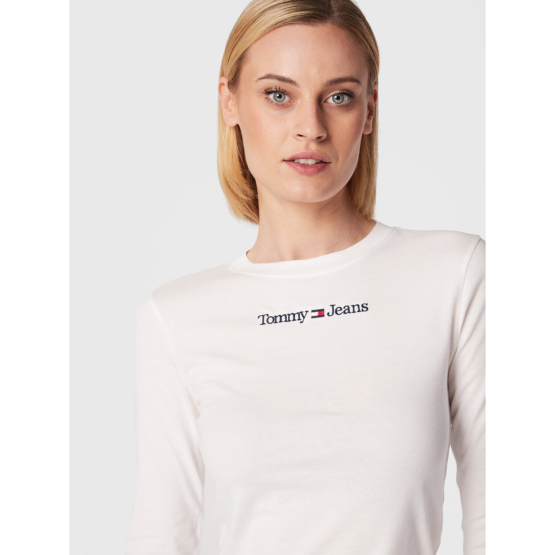 Tommy Jeans Bluză Baby Serif Linear DW0DW14363 Alb Regular Fit - Pled.ro