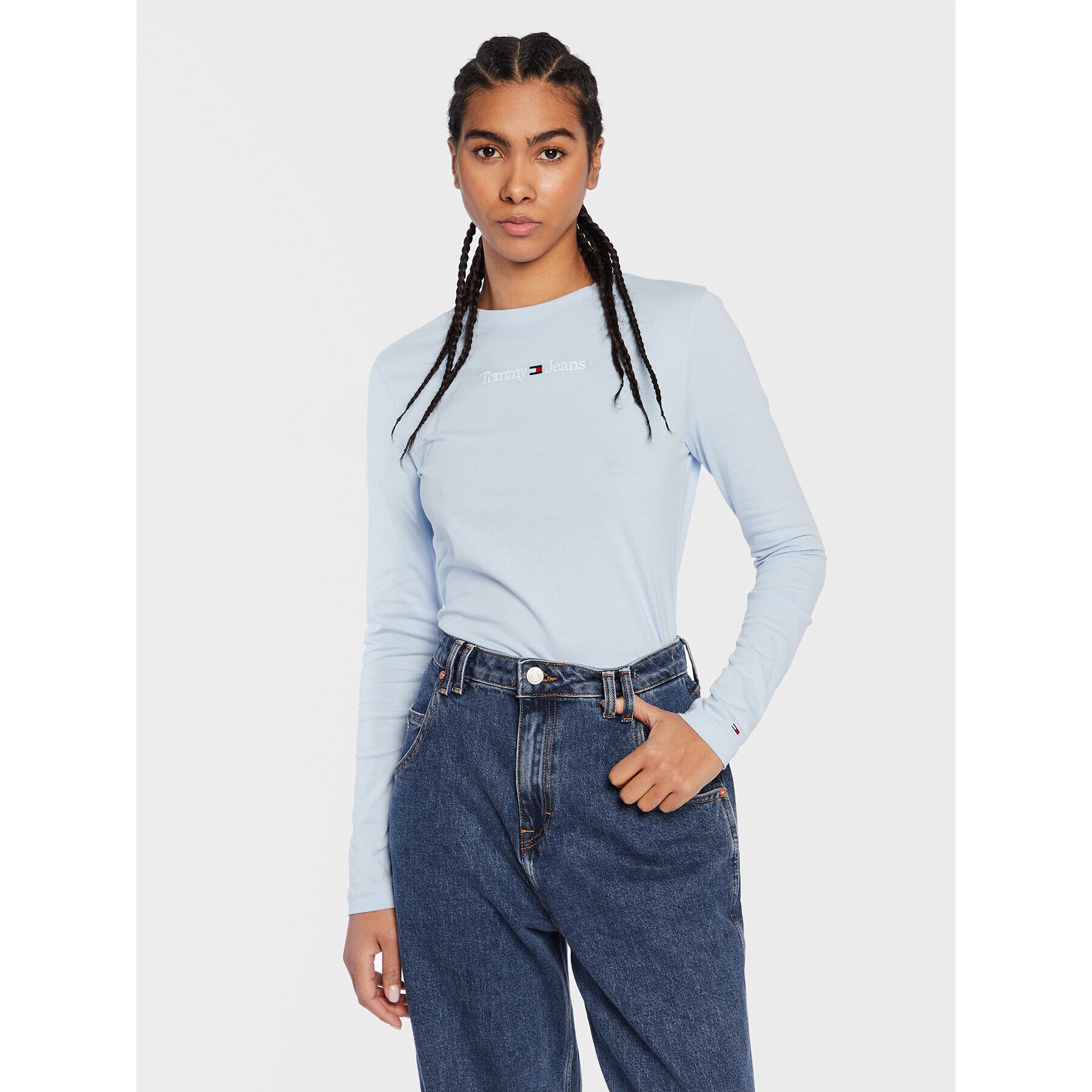 Tommy Jeans Bluză Baby Serif Linear DW0DW14363 Albastru Regular Fit - Pled.ro