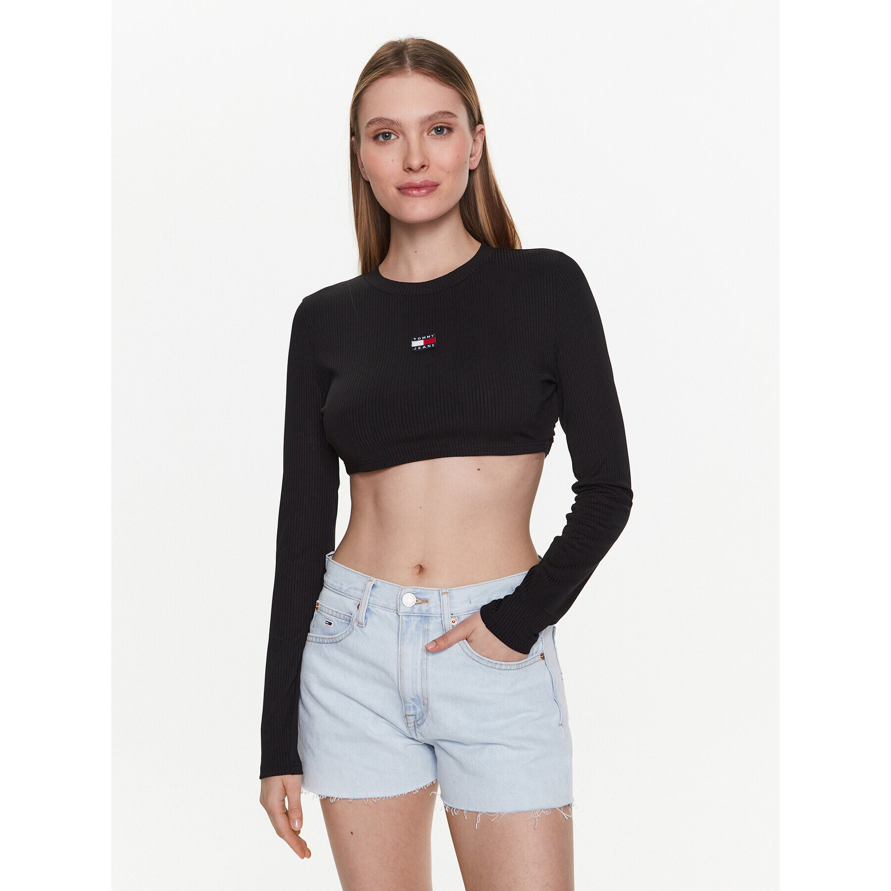 Tommy Jeans Bluză Badge DW0DW15306 Negru Regular Fit - Pled.ro